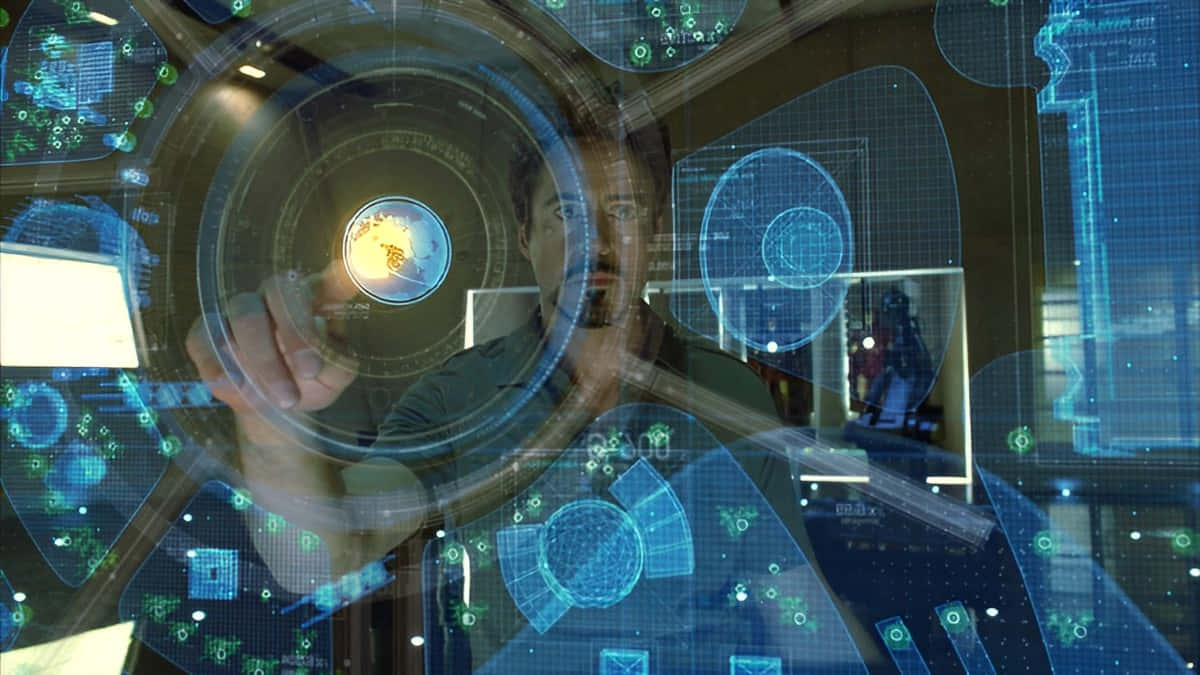 Iron Man, technology, glowing blue holographic interface, SD Desktop Wallpaper