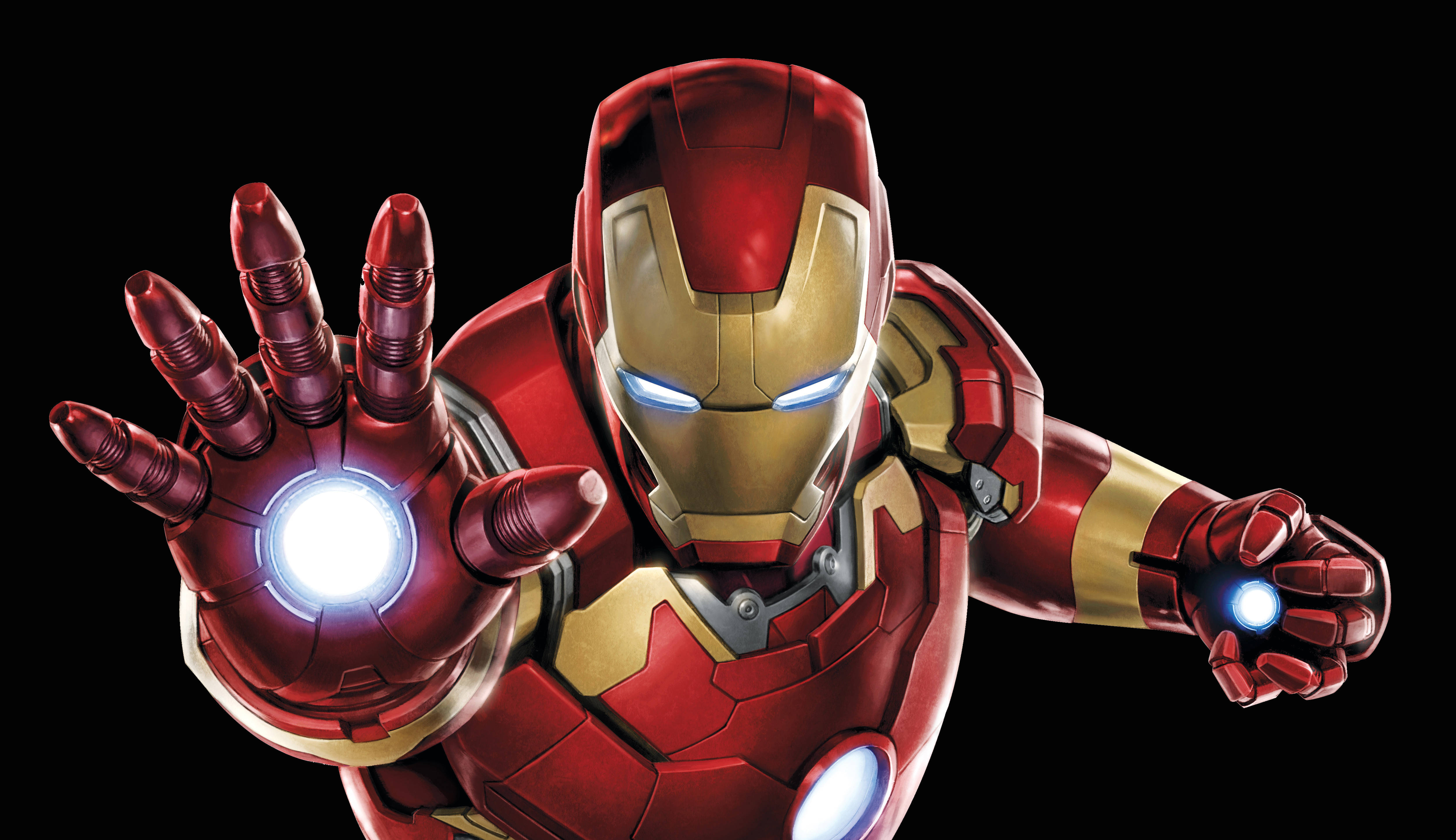 Iron Man, red and gold armor, glowing repulsor hands, 4K Desktop Wallpaper