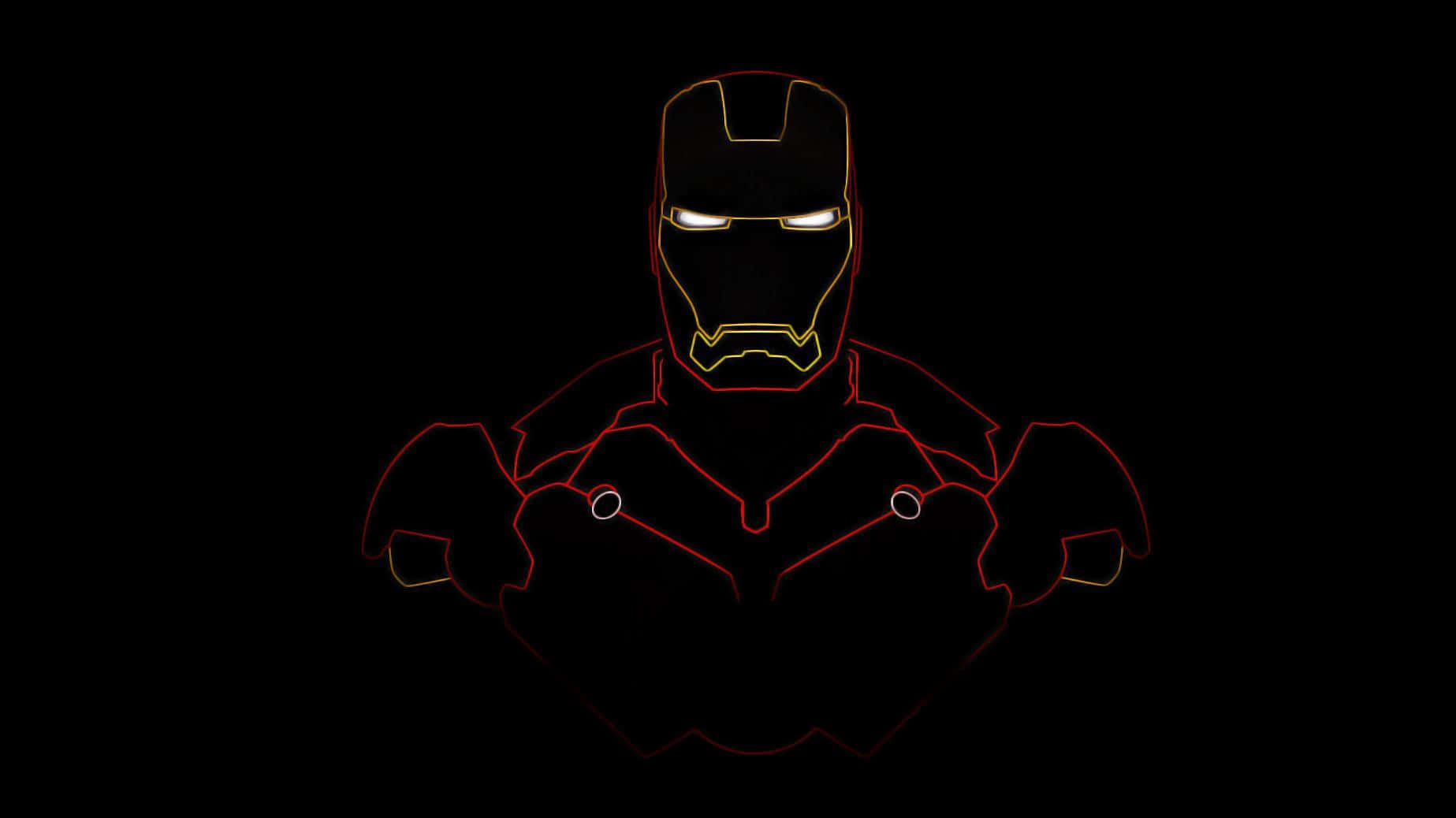 Iron Man, glowing red and gold outline, pure black background, HD Desktop Wallpaper