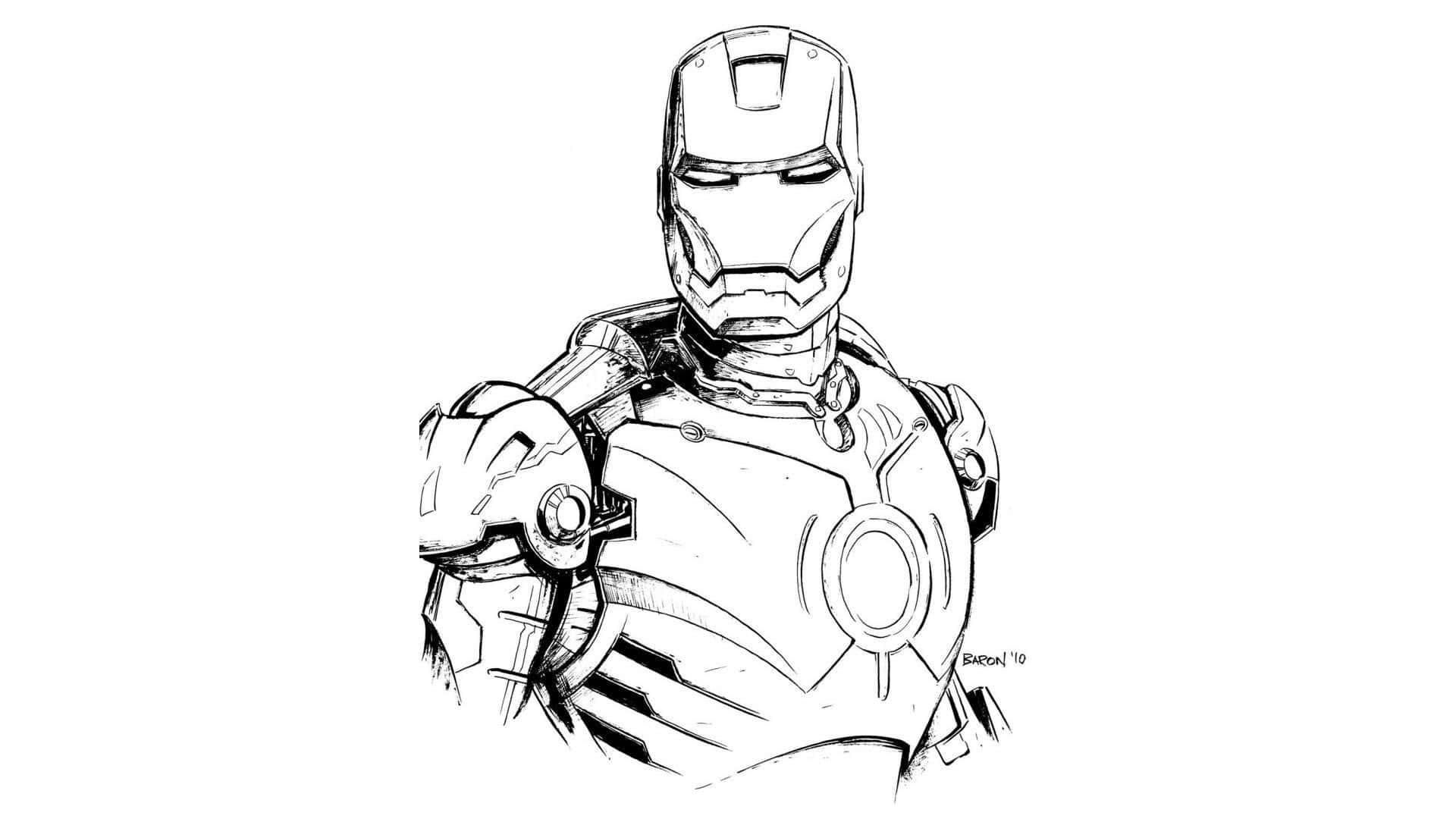 Iron Man, black and white line art sketch, armored torso, Full HD Desktop Wallpaper