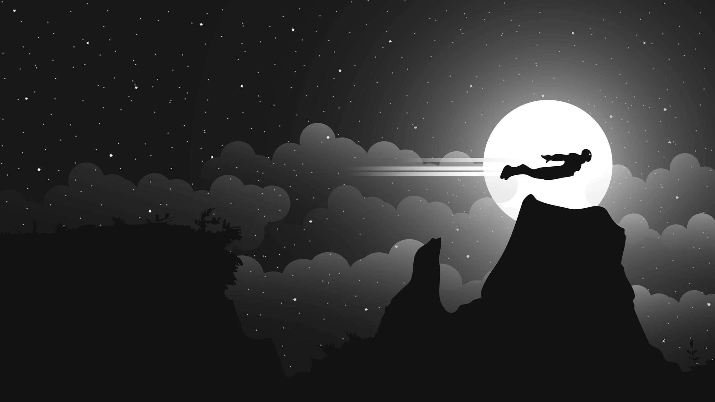 Iron Man, starry night sky, glowing full moon, Full HD Desktop Wallpaper