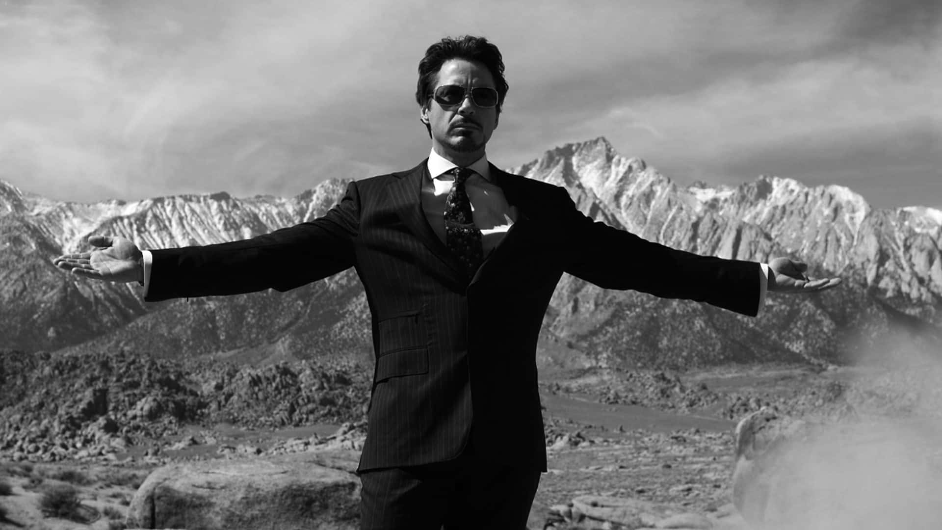 Iron Man, black and white, stars, Full HD Desktop Wallpaper