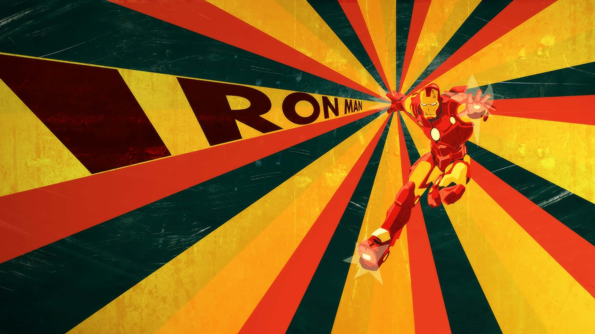 Iron Man, red yellow and black stripes, vibrant radial burst, Full HD Desktop Wallpaper
