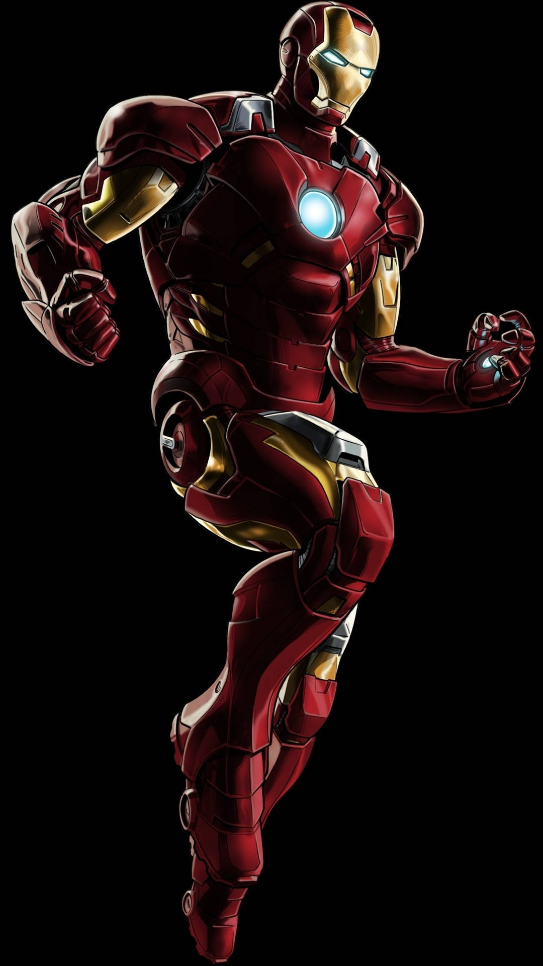 Iron Man, red and gold armor, glowing blue arc reactor, Full HD Phone Wallpaper