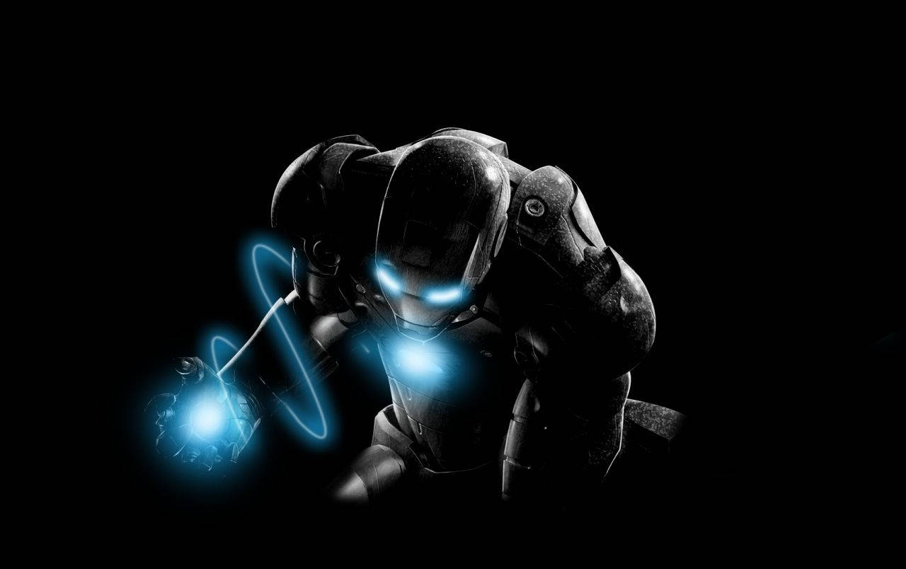 Dark Iron Man, glowing blue eyes, energy orb, HD Desktop Wallpaper
