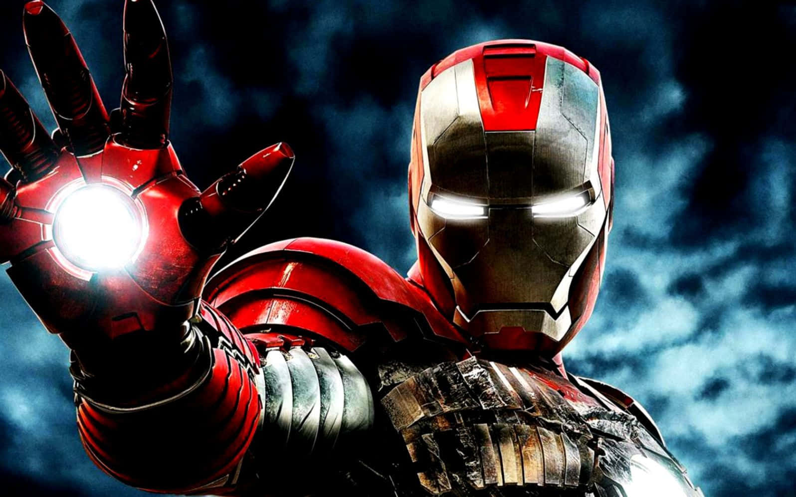 Iron Man, battle-worn armor, glowing repulsor hand, HD Desktop Wallpaper