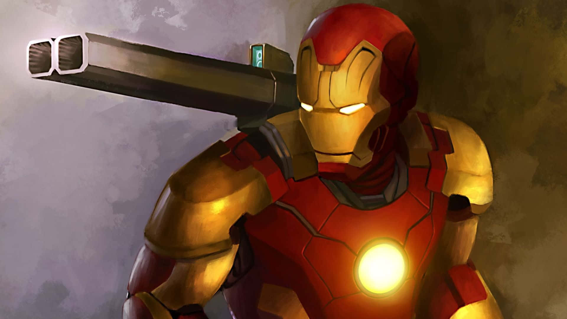 Iron Man, red and gold armor, large cannon, Full HD Desktop Wallpaper