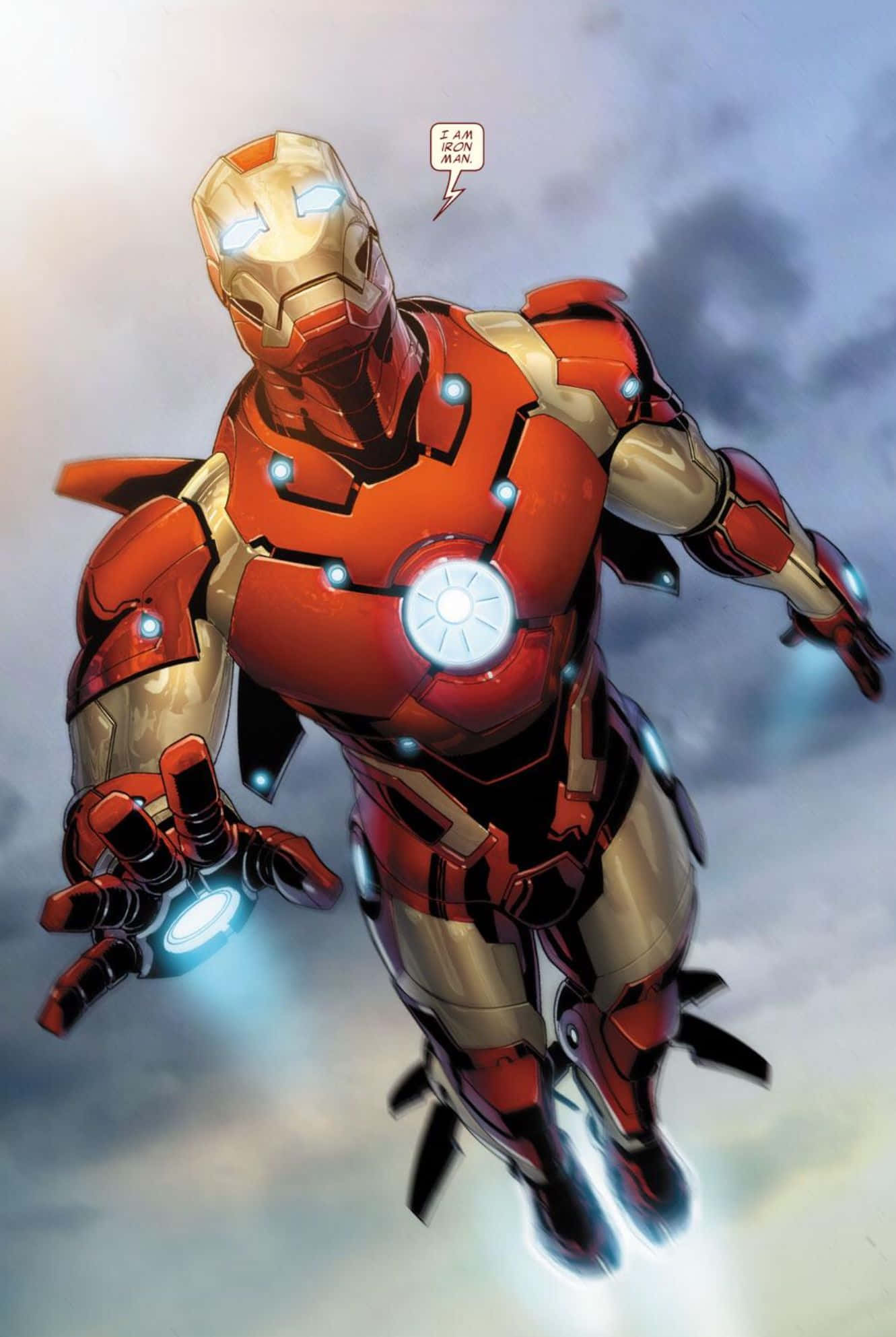 Iron Man, red and gold armor, glowing repulsors, Full HD Phone Wallpaper
