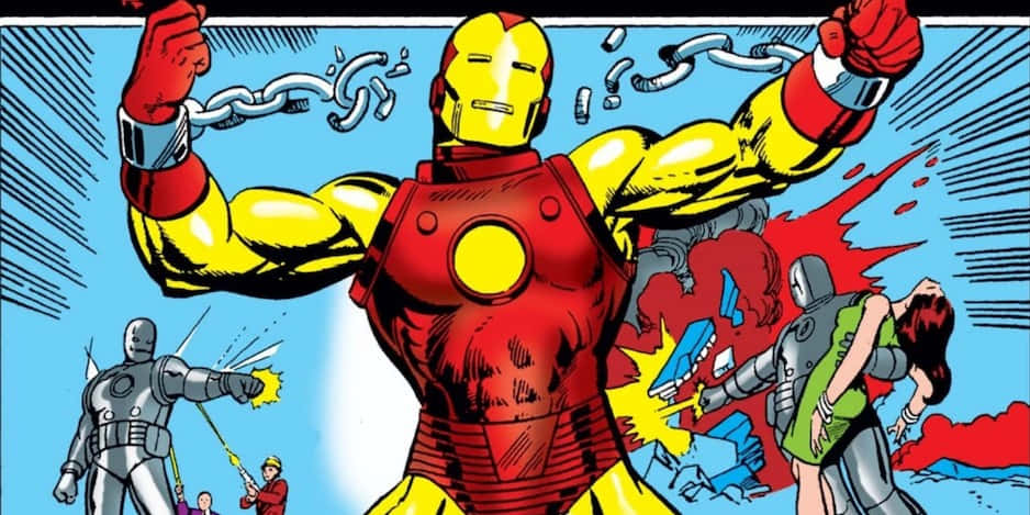 Iron Man, comic panel, robotic foes, SD Desktop Wallpaper
