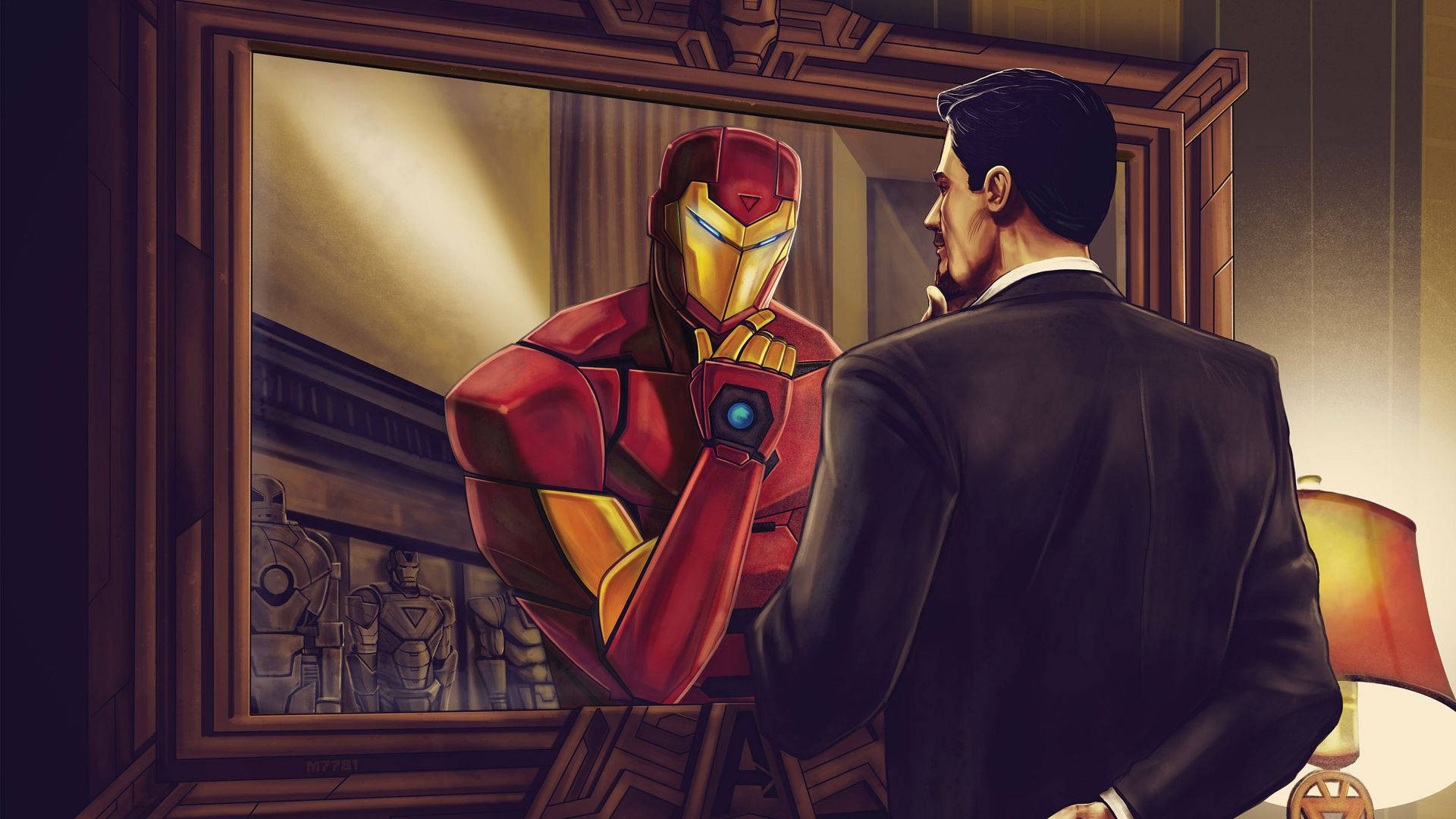 Iron Man, suit, framed portrait, Full HD Desktop Wallpaper