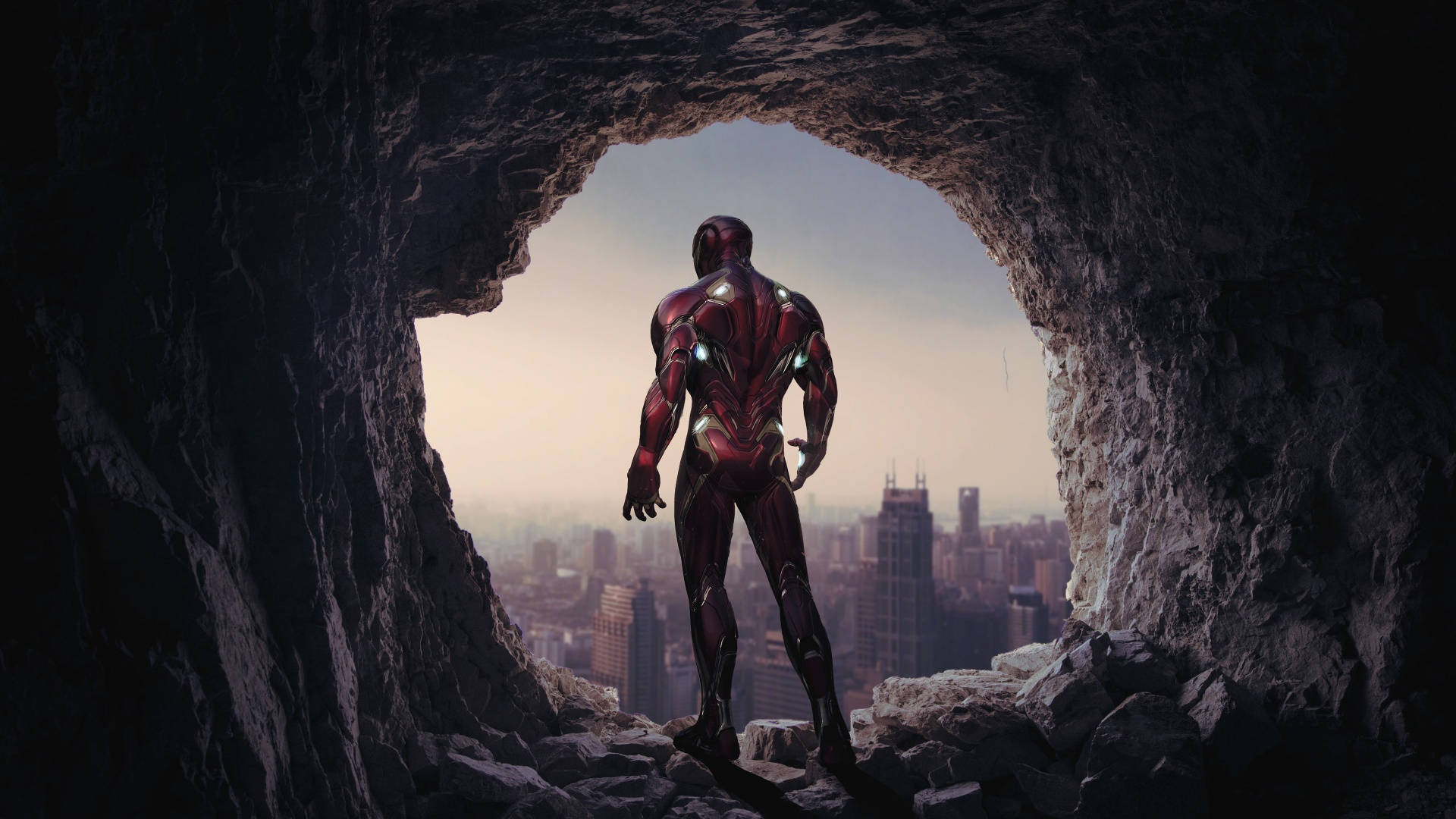 Iron Man, cave, rocky cave entrance, Full HD Desktop Wallpaper