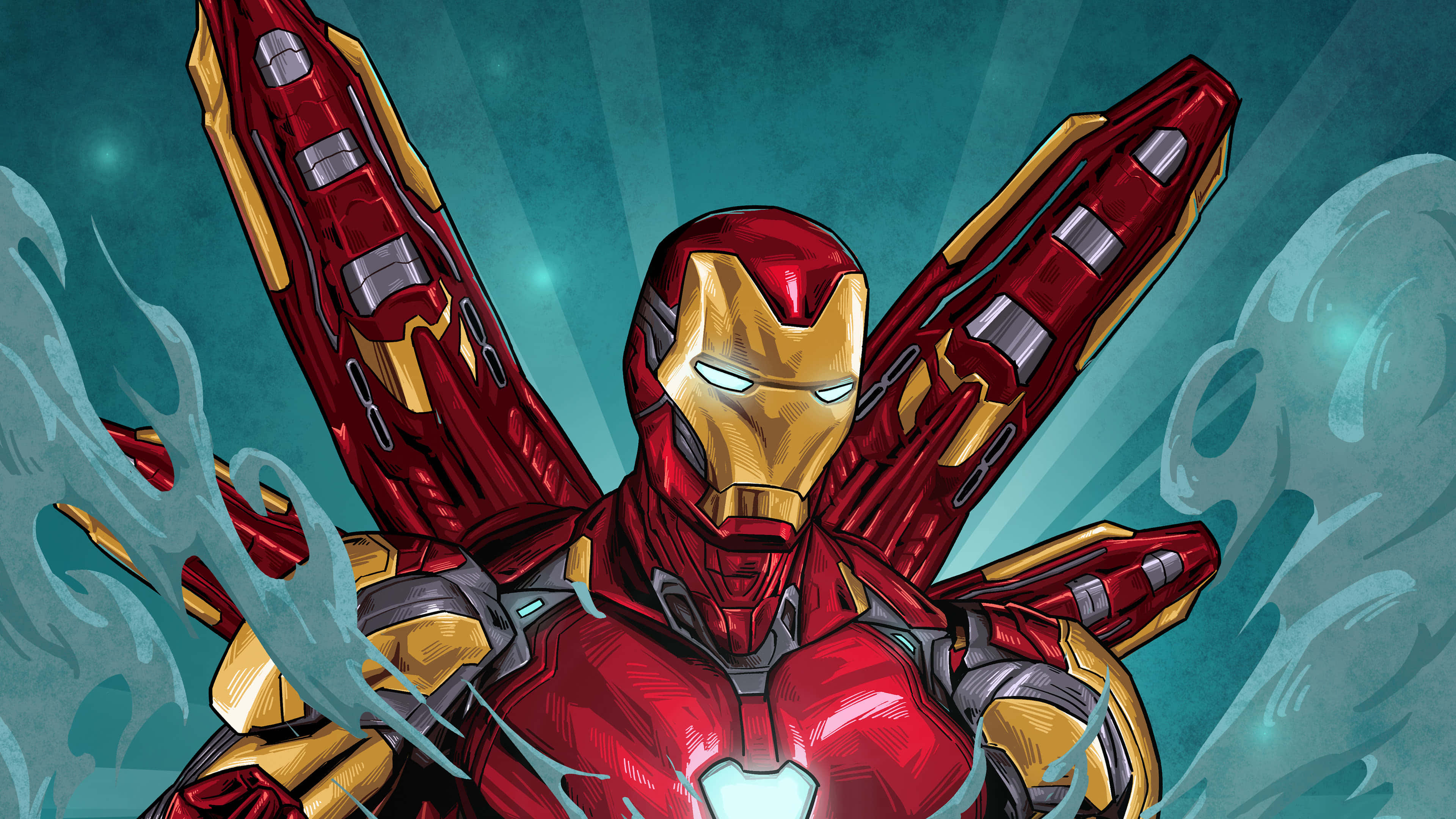 Iron Man, red gold armor, repulsor jets, 4K Desktop Wallpaper