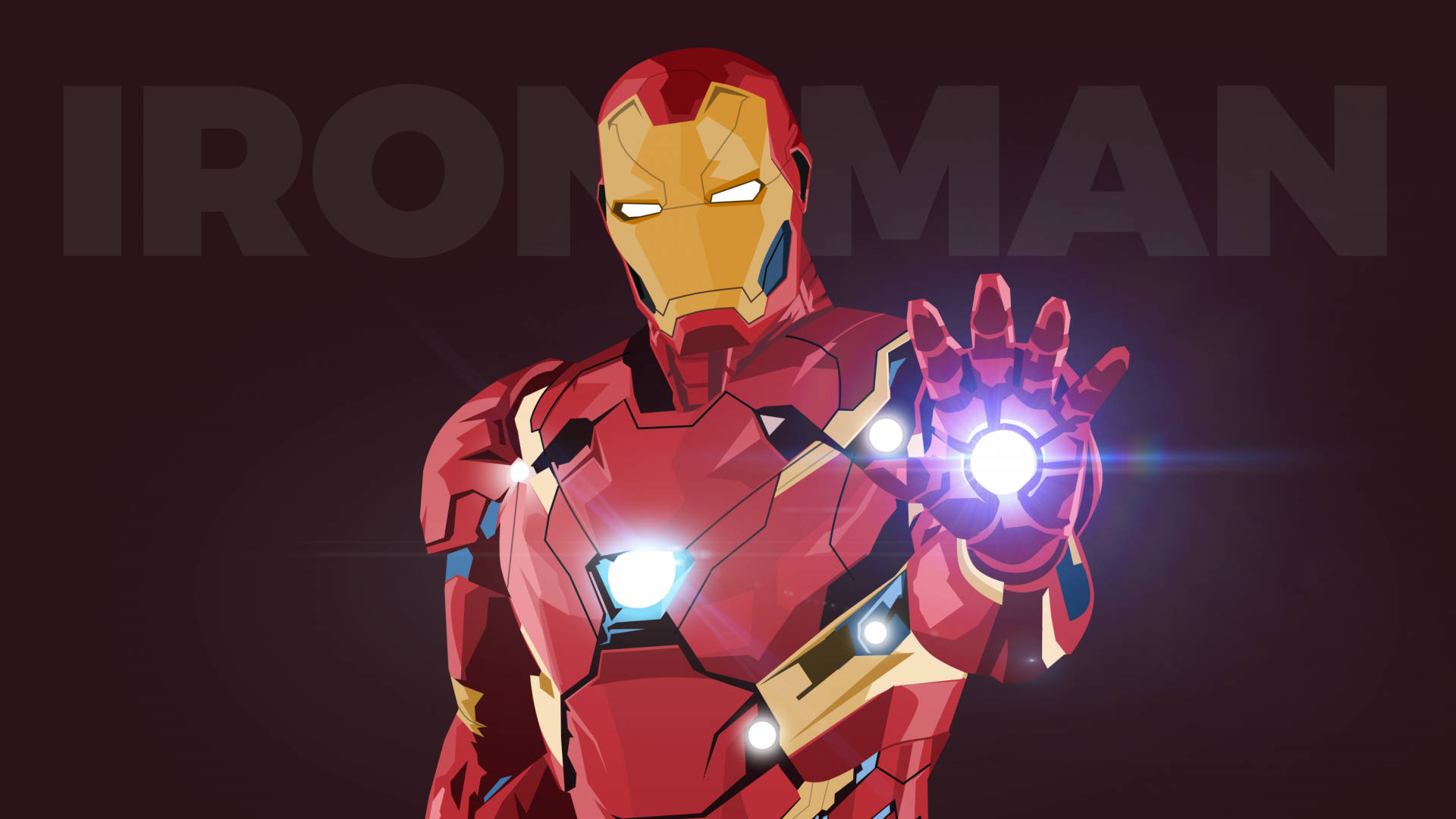 Iron Man, red and gold armor, glowing repulsor hand, Full HD Desktop Wallpaper