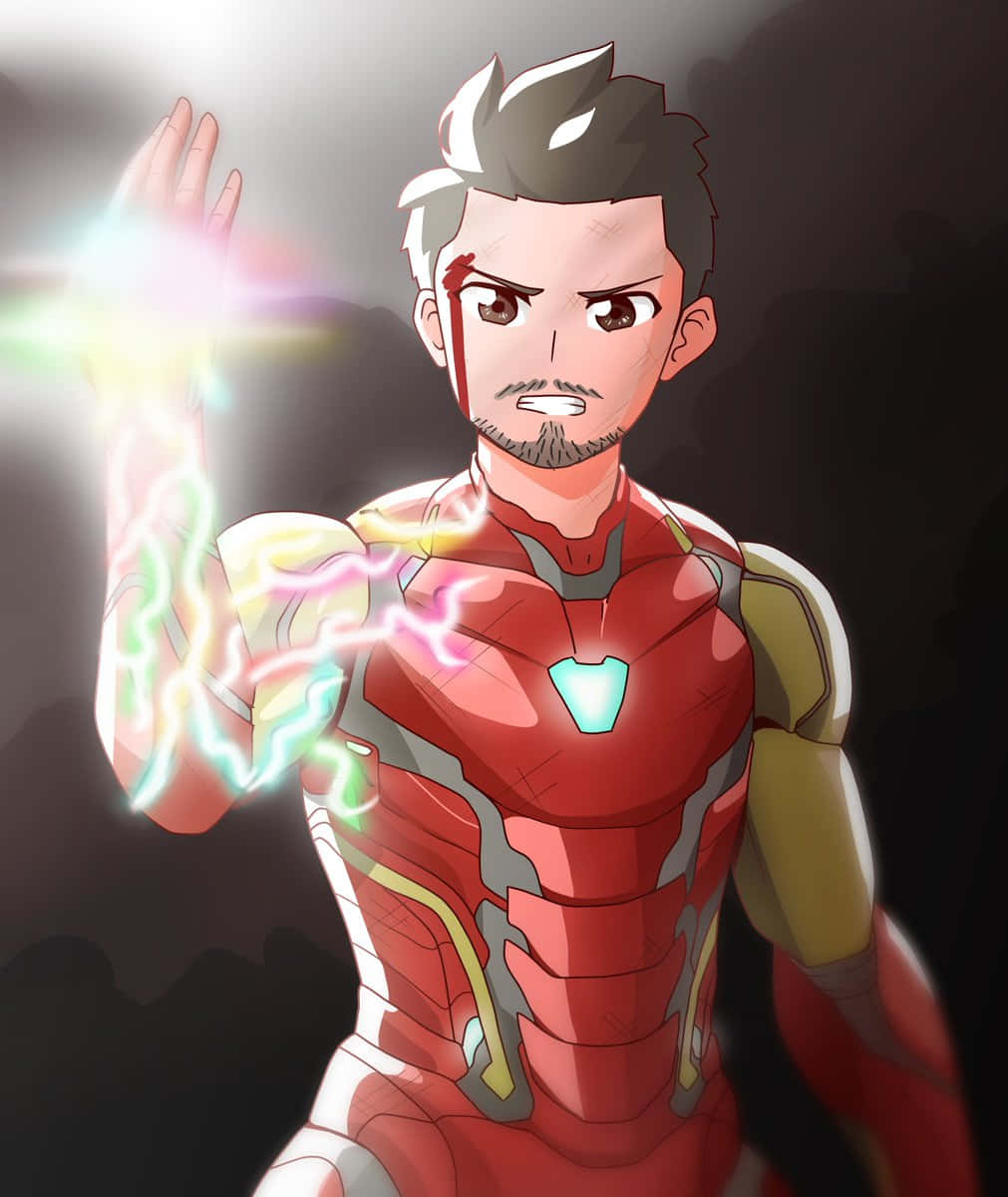Iron Man, anime-style, vibrant energy, SD Phone Wallpaper