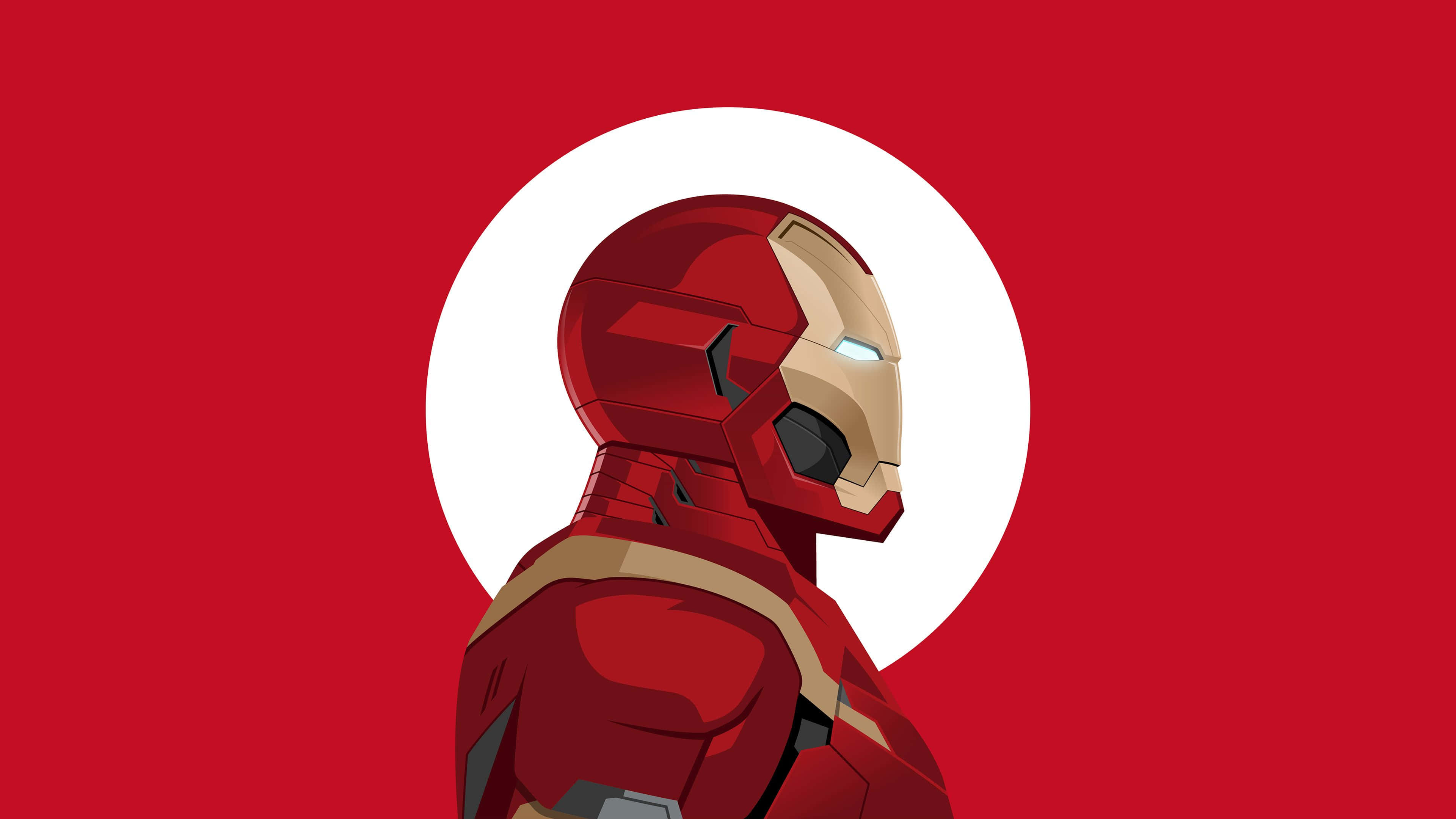 Iron Man, red and gold armor, bold red background, 4K Desktop Wallpaper