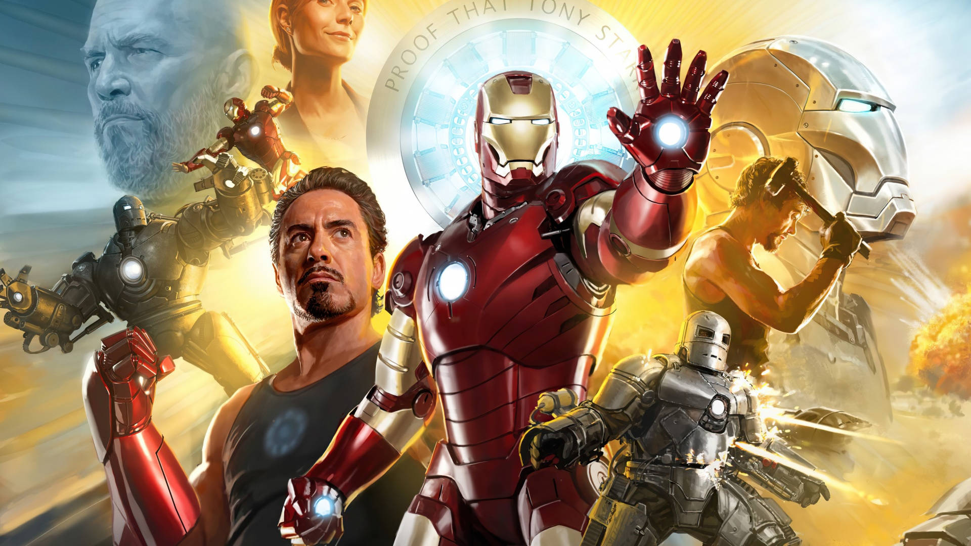 Golden Iron Man, red and gold armor, repulsors, Full HD Desktop Wallpaper
