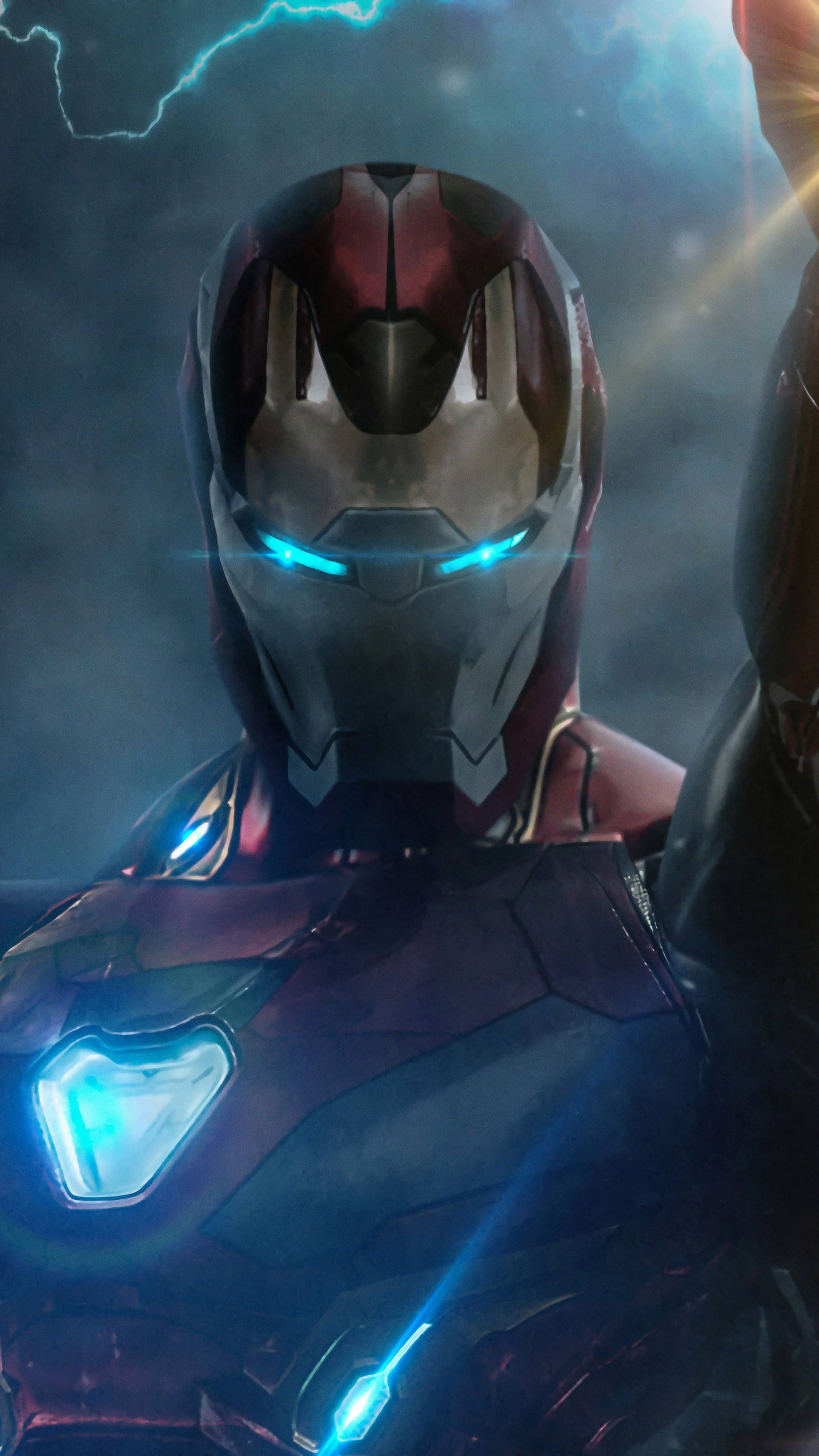 Iron Man, helmet, blue lights, 4K Phone Wallpaper