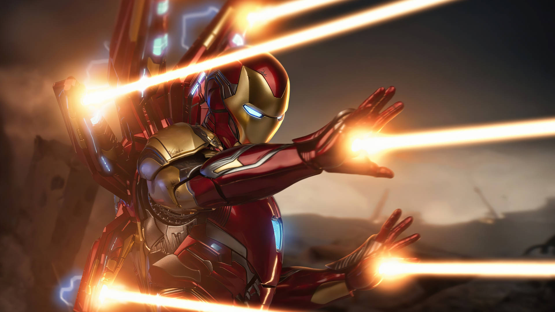Iron Man, red gold armor, repulsor beams, Full HD Desktop Wallpaper