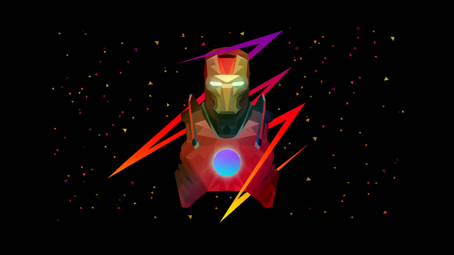 Iron Man, low-poly, black background, Full HD Desktop Wallpaper