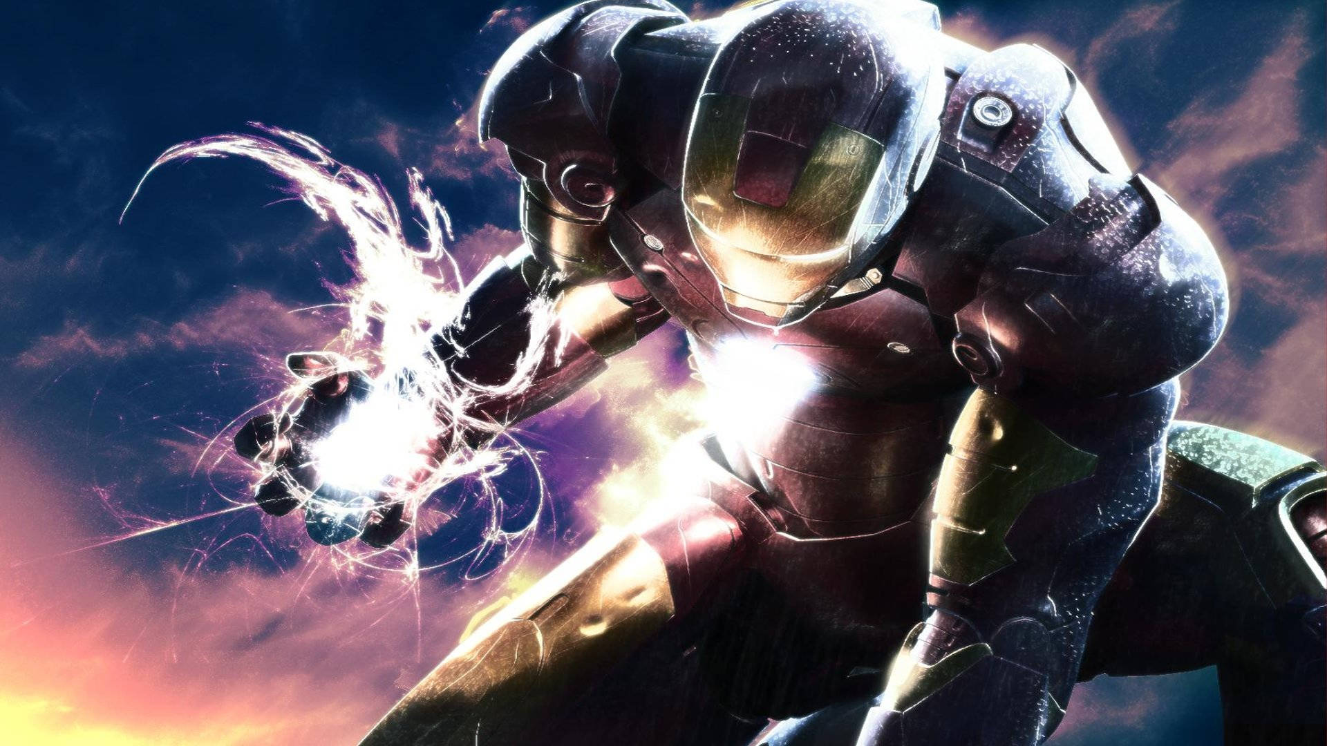 Iron Man, armored suit, bright energy blast, Full HD Desktop Wallpaper
