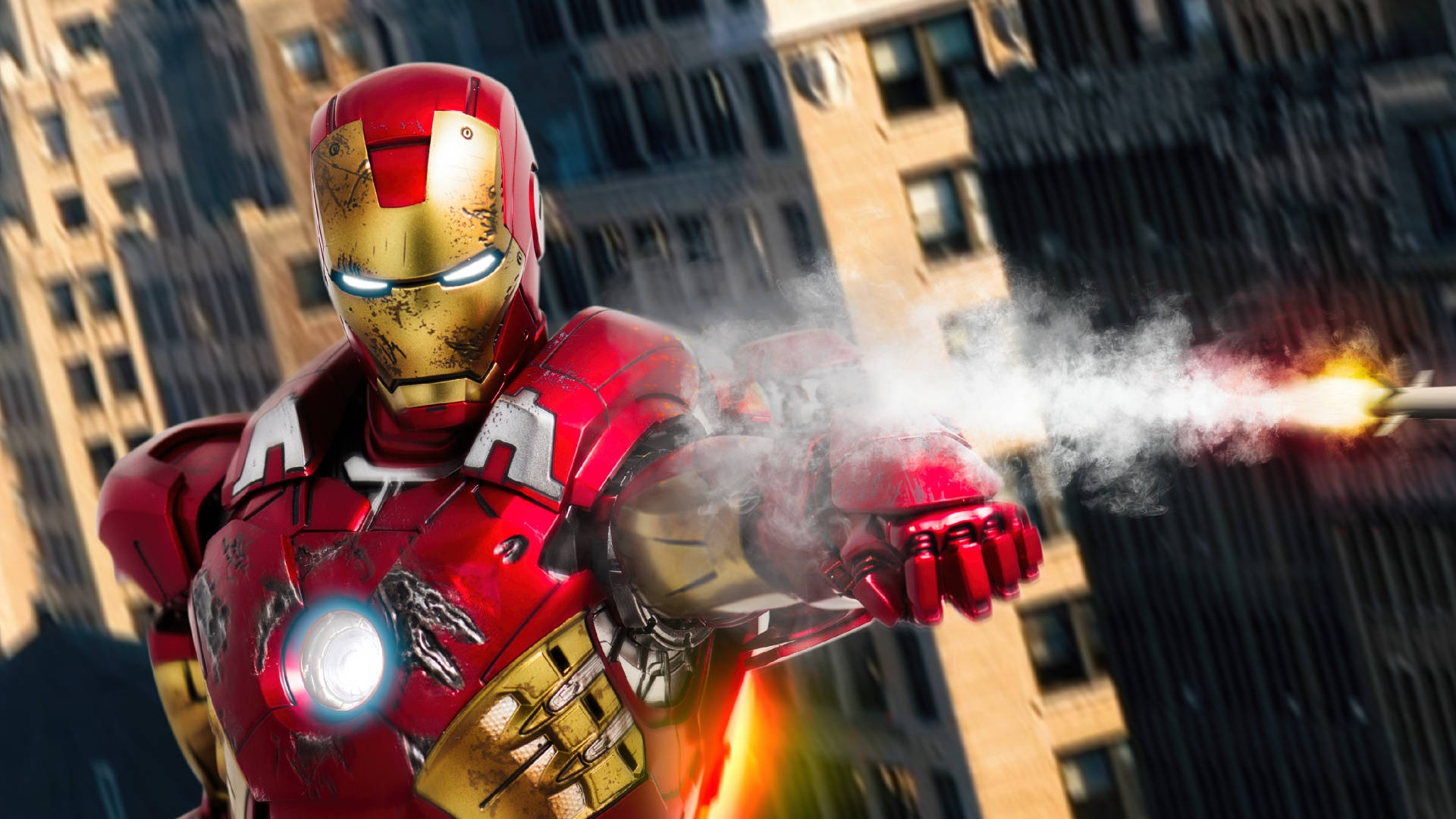 Iron Man, battle armor, repulsor blasts, Full HD Desktop Wallpaper