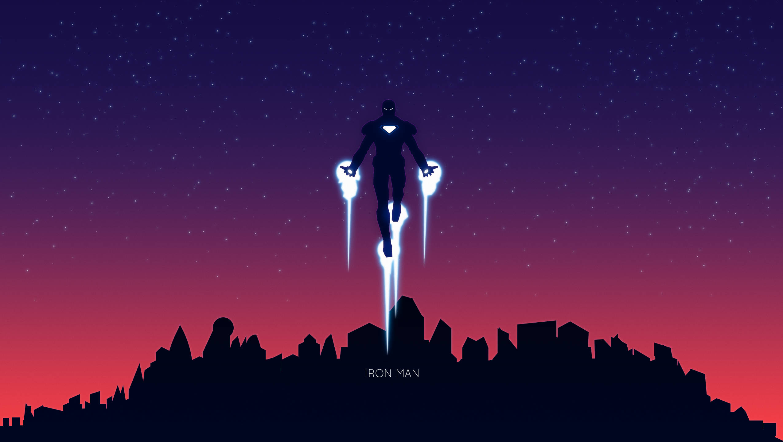 Iron Man, city skyline, starry twilight sky, Full HD Desktop Wallpaper