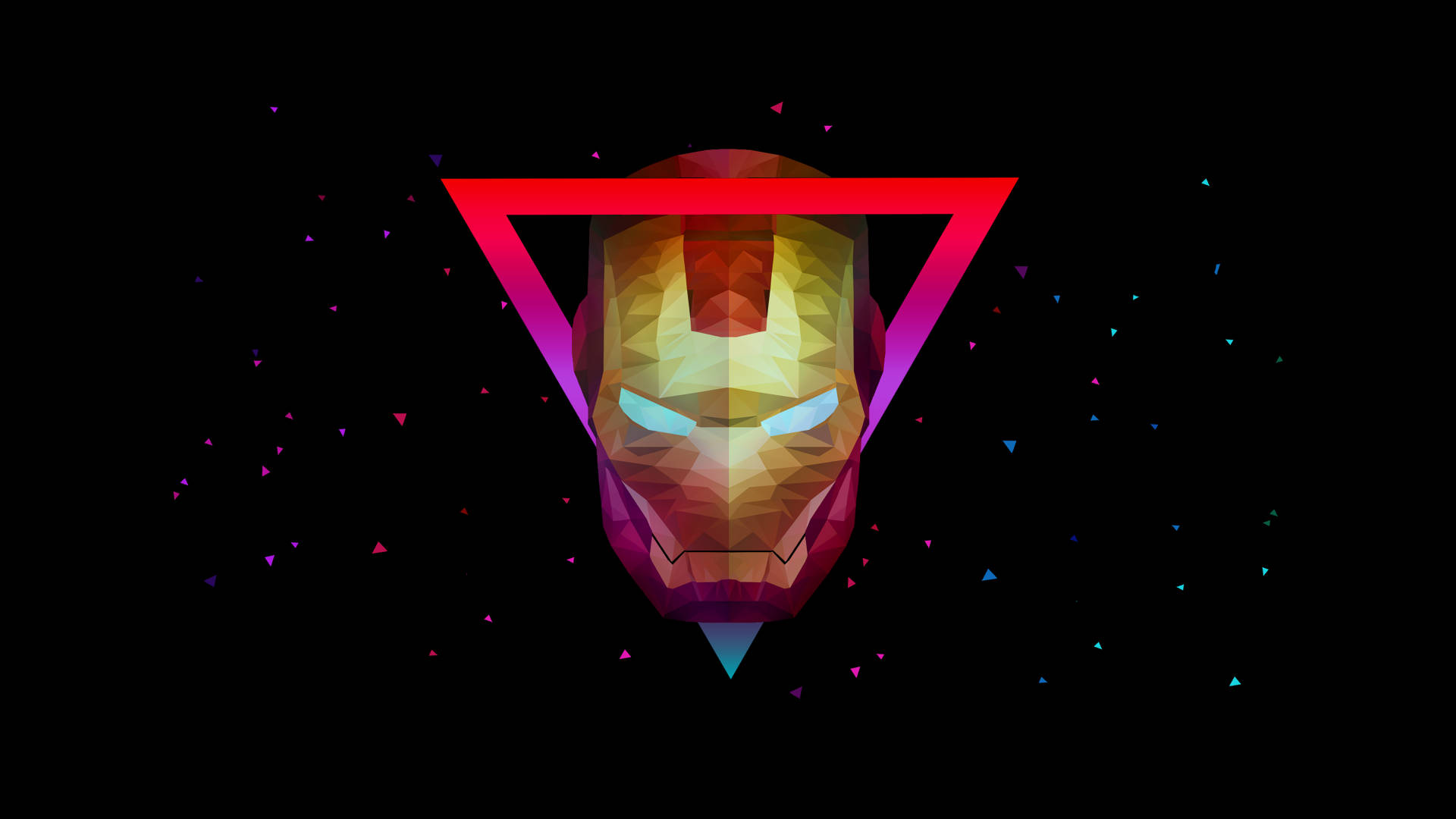 Iron Man, low-poly Iron Man helmet, red triangle, Full HD Desktop Wallpaper