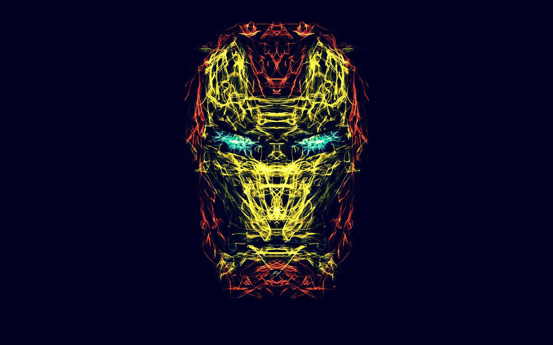 Iron Man, neon fractal, electric yellow, Full HD Desktop Wallpaper