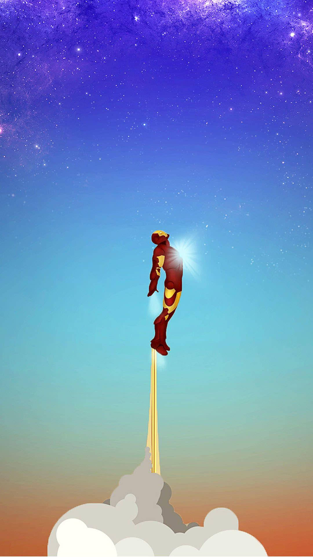 Iron Man, starry sky, fluffy clouds, Full HD Phone Wallpaper