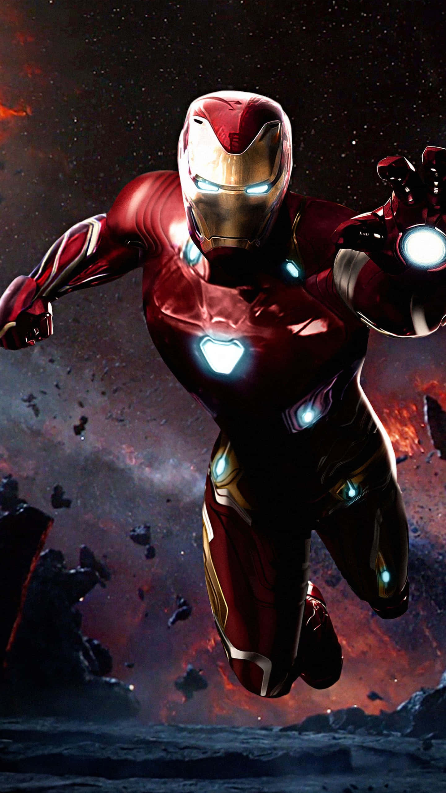 Iron Man, repulsors, cosmic battlefield, 2K Phone Wallpaper