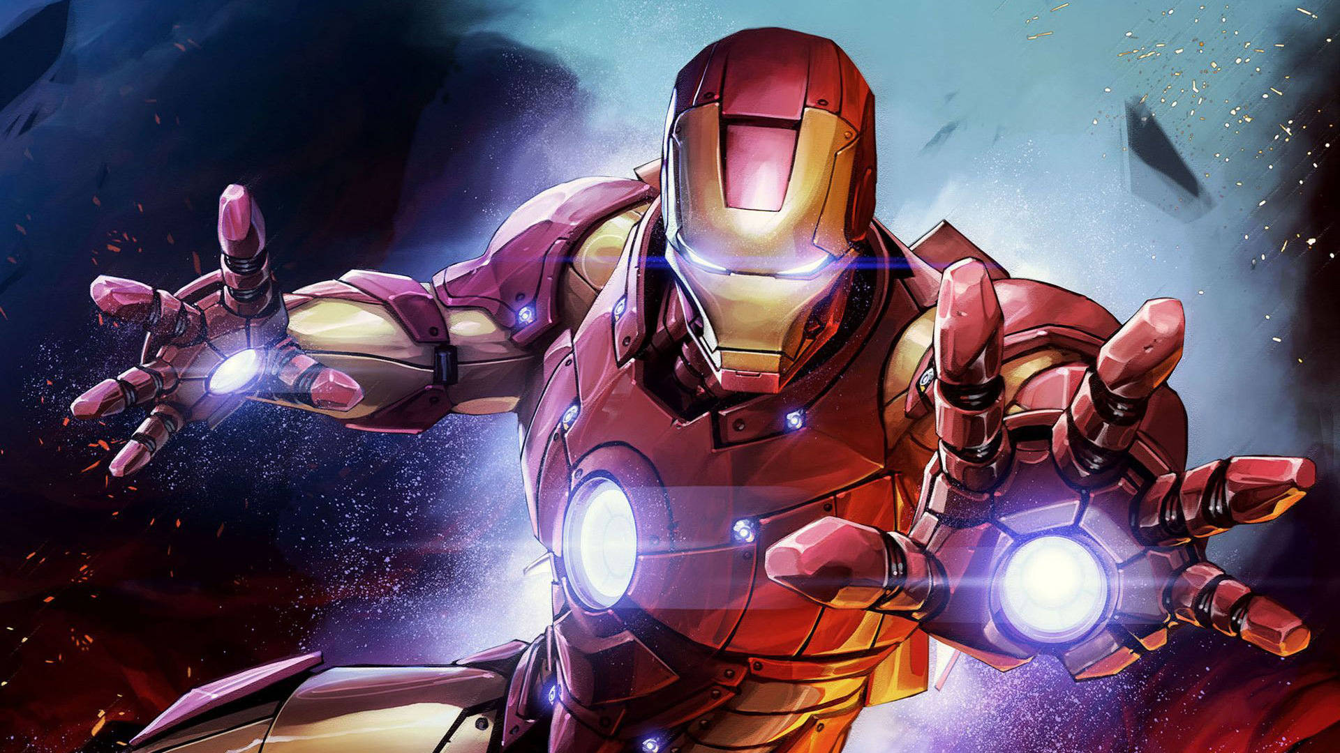 Iron Man, red and gold armor, repulsor beams, Full HD Desktop Wallpaper