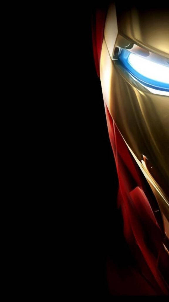 Iron Man, glowing blue eye, metallic gold and red armor, SD Phone Wallpaper