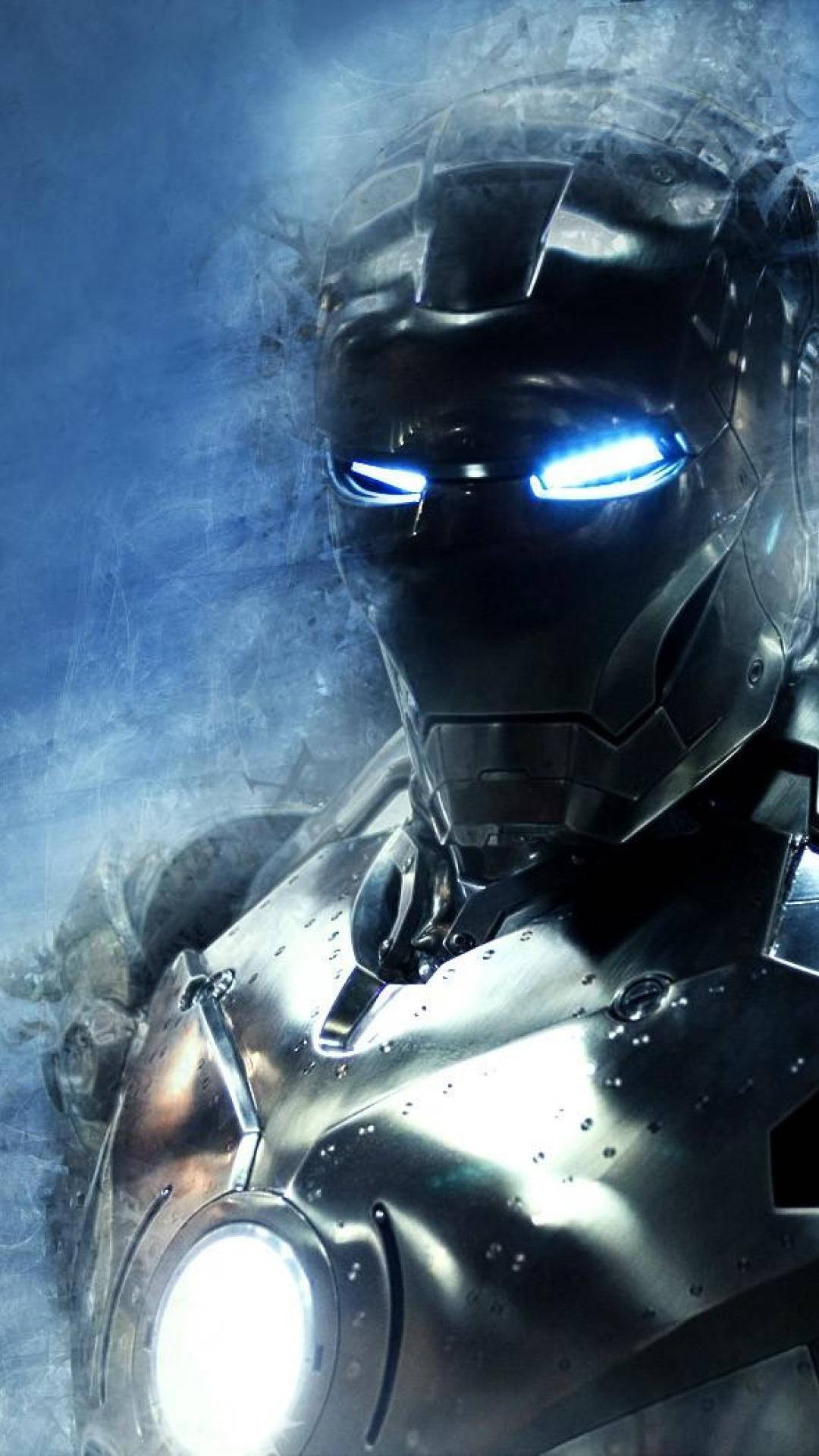 Iron Man, helmet, glowing blue eyes, Full HD Phone Wallpaper