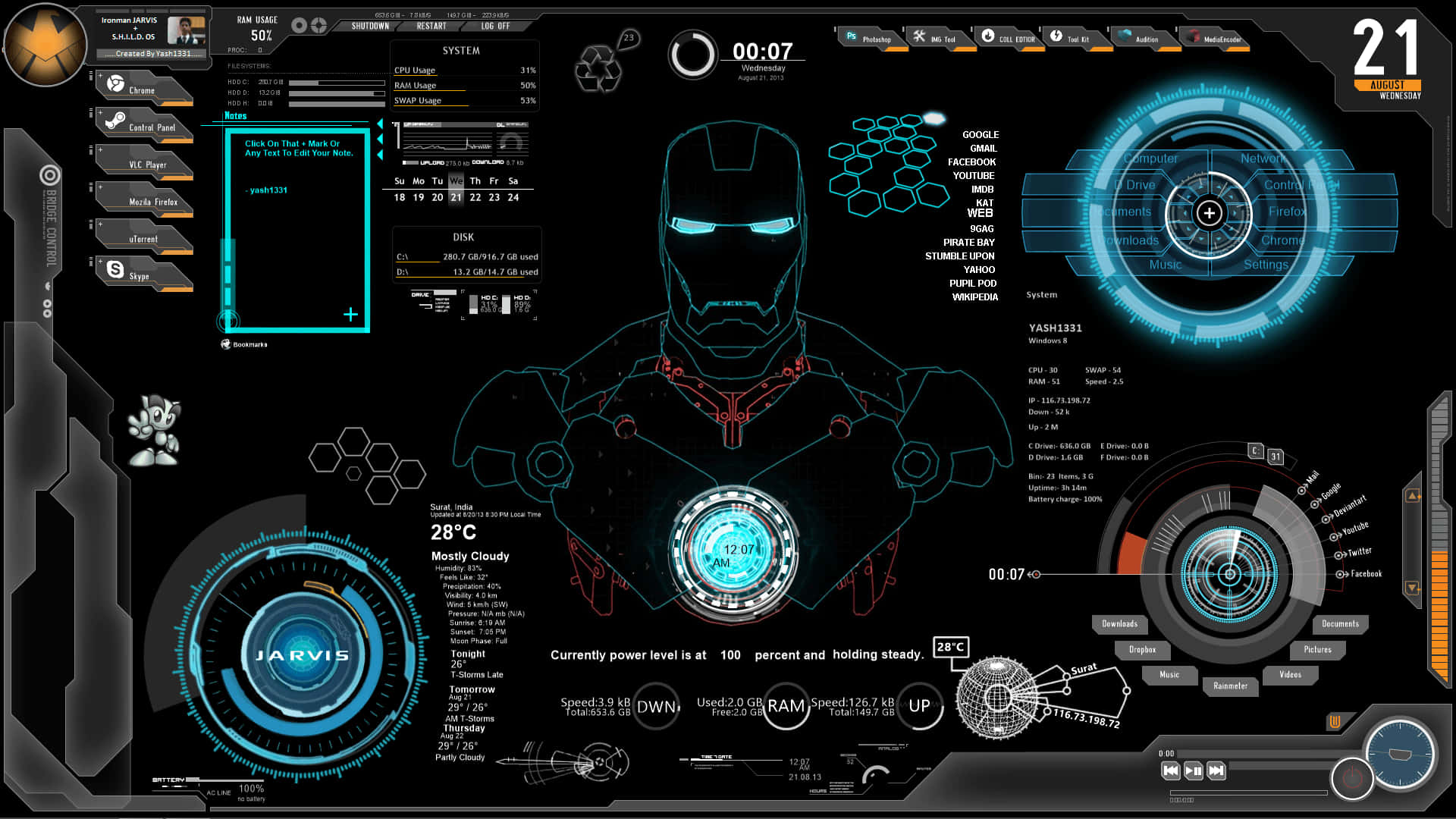 Iron Man, Jarvis, HUD interface, Full HD Desktop Wallpaper
