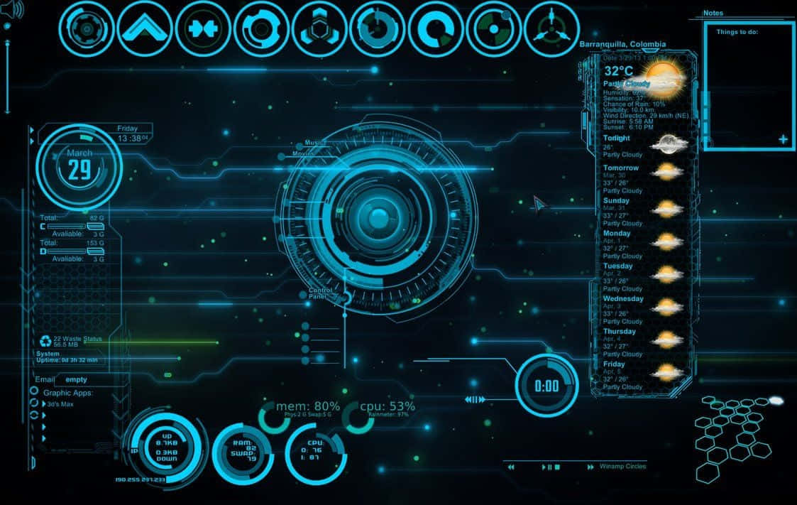 Iron Man Jarvis Desktop, holographic interface, blue, SD Desktop Wallpaper