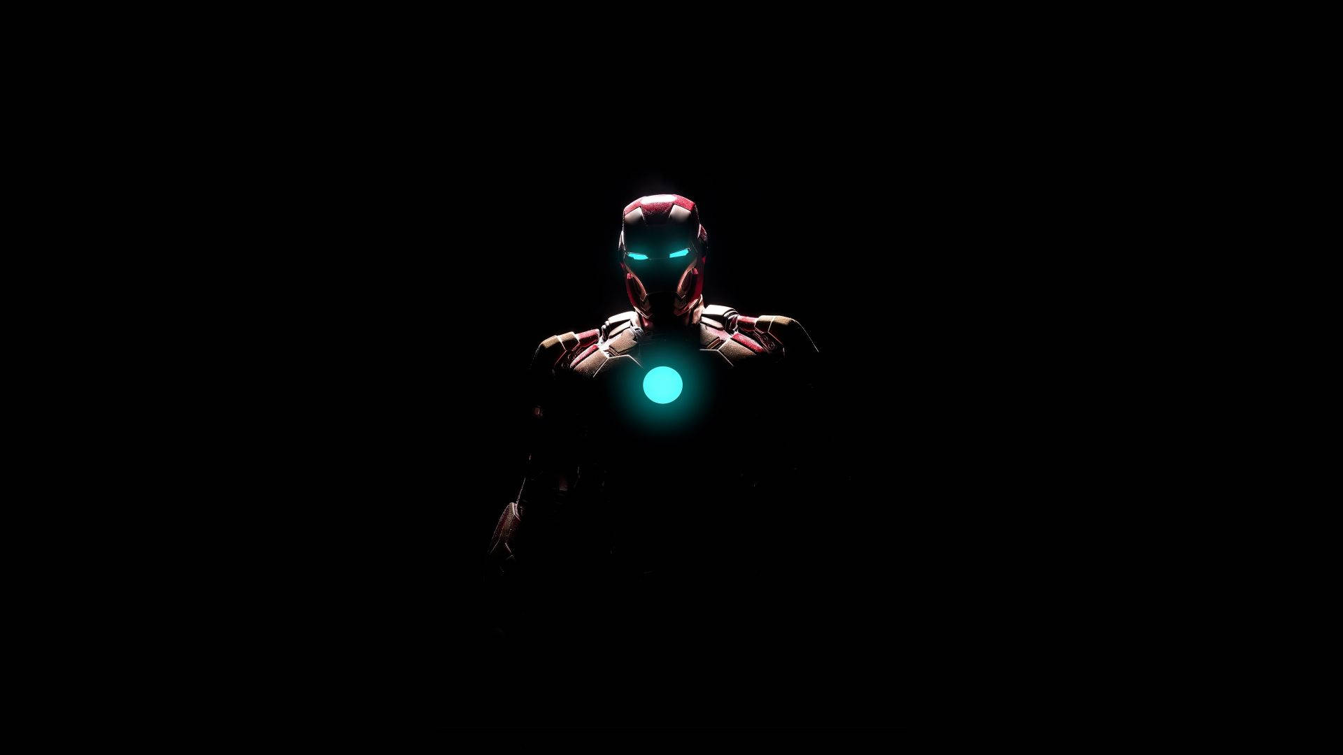 Iron Man, glowing red and gold armor, bright blue eyes, Full HD Desktop Wallpaper