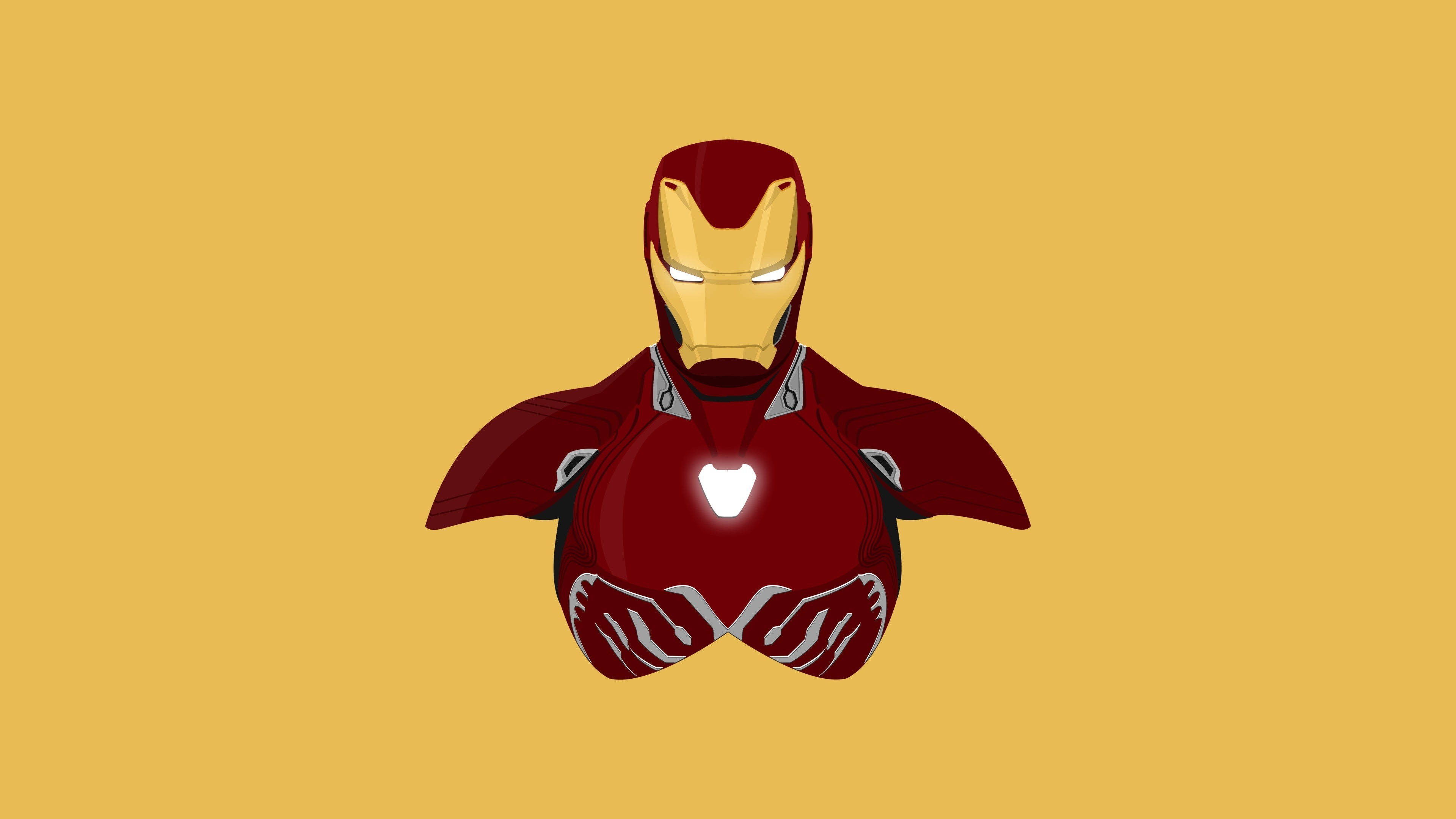 Iron Man, red and gold armored torso, mustard yellow background, 4K Desktop Wallpaper