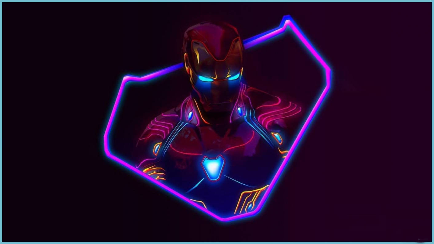 Iron Man, neon-lit, purple hexagon, HD Desktop Wallpaper