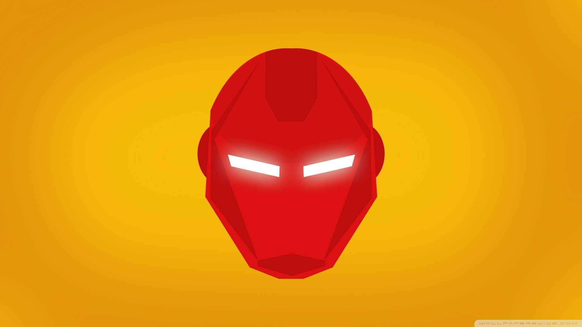 Red Iron Man Logo, Iron Man helmet, glowing white eyes, Full HD Desktop Wallpaper