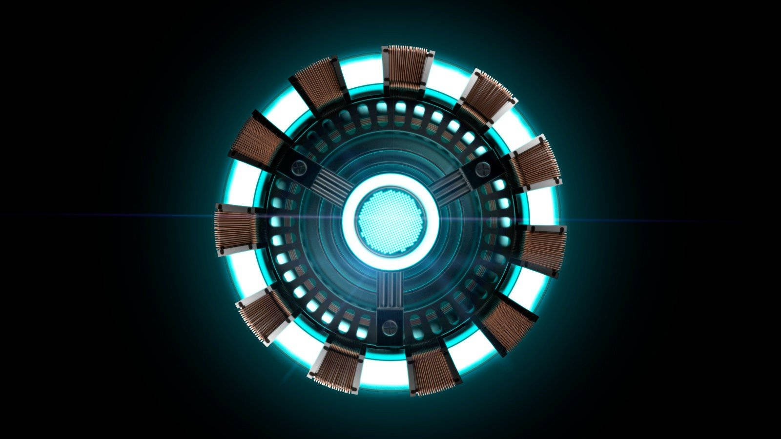 Iron Man Logo, arc reactor, glowing blue, HD Desktop Wallpaper