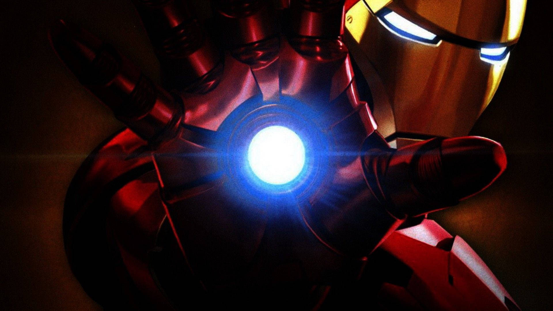 Iron Man, glowing blue repulsor hand, helmet visor, Full HD Desktop Wallpaper