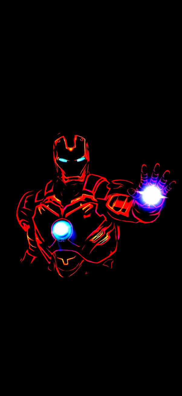 Iron Man, red and blue neon lights, black background, HD Phone Wallpaper