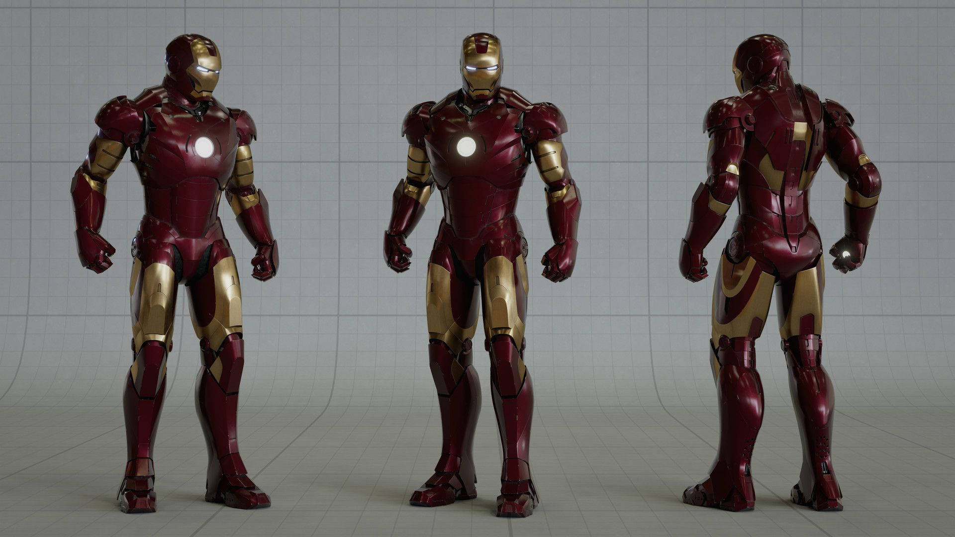 Iron Man Mark 3, red and gold, grid background, Full HD Desktop Wallpaper