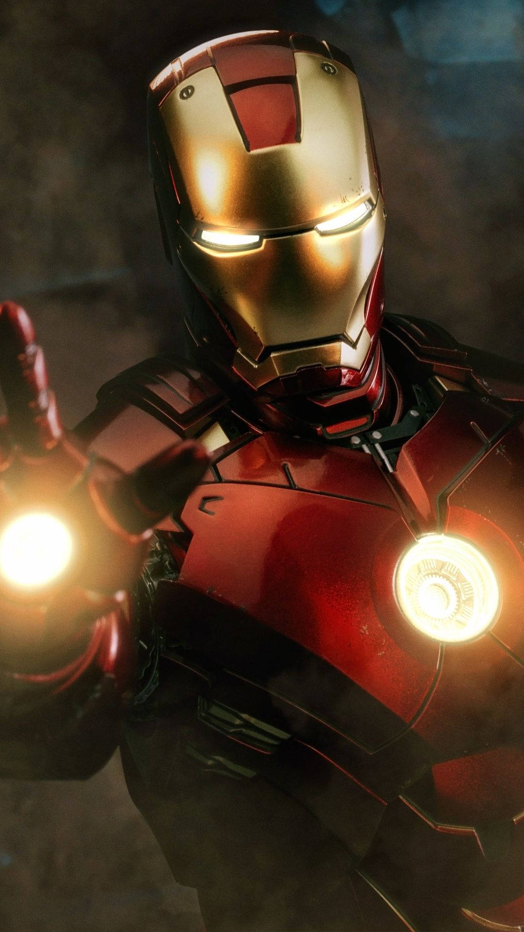Iron Man Mark 3, red and gold armor, glowing repulsors, Full HD Phone Wallpaper