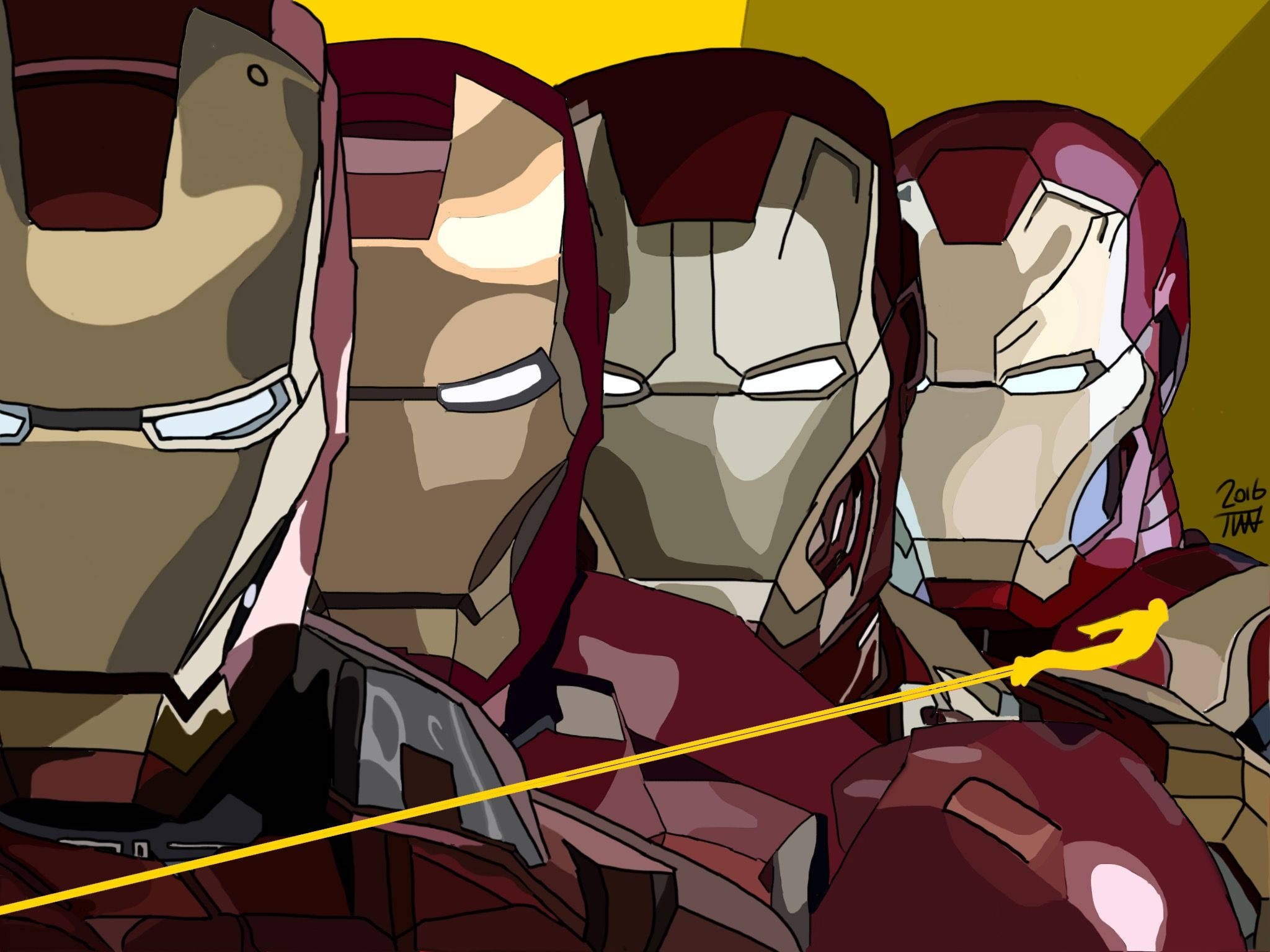 Iron Man Mark 3, glowing eyes, yellow energy beam, Full HD Desktop Wallpaper
