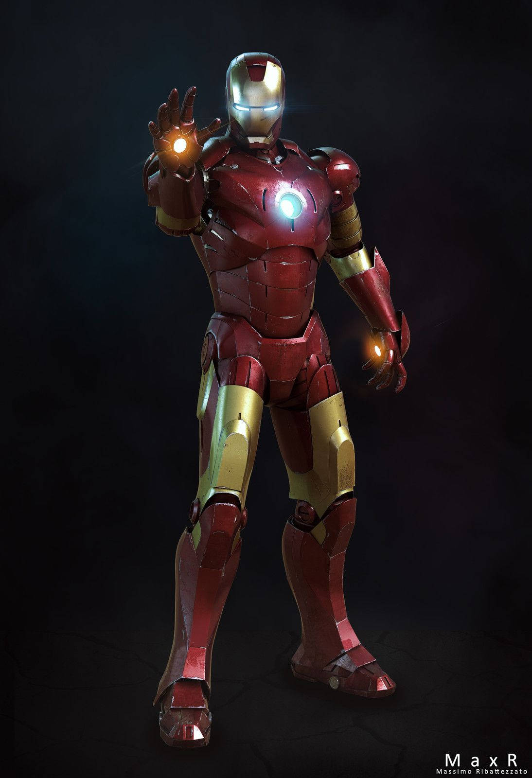 Iron Man Mark 3, red and gold armor, glowing repulsors, HD Phone Wallpaper
