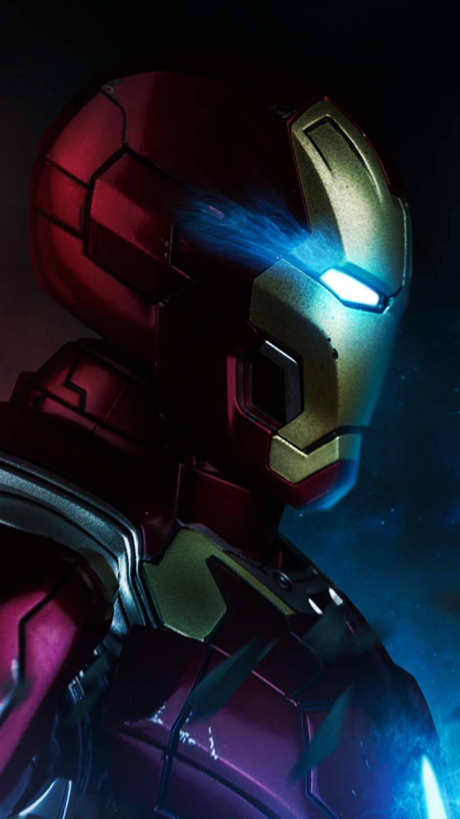 Iron Man Mark 3, blue light, helmet, HD Phone Wallpaper