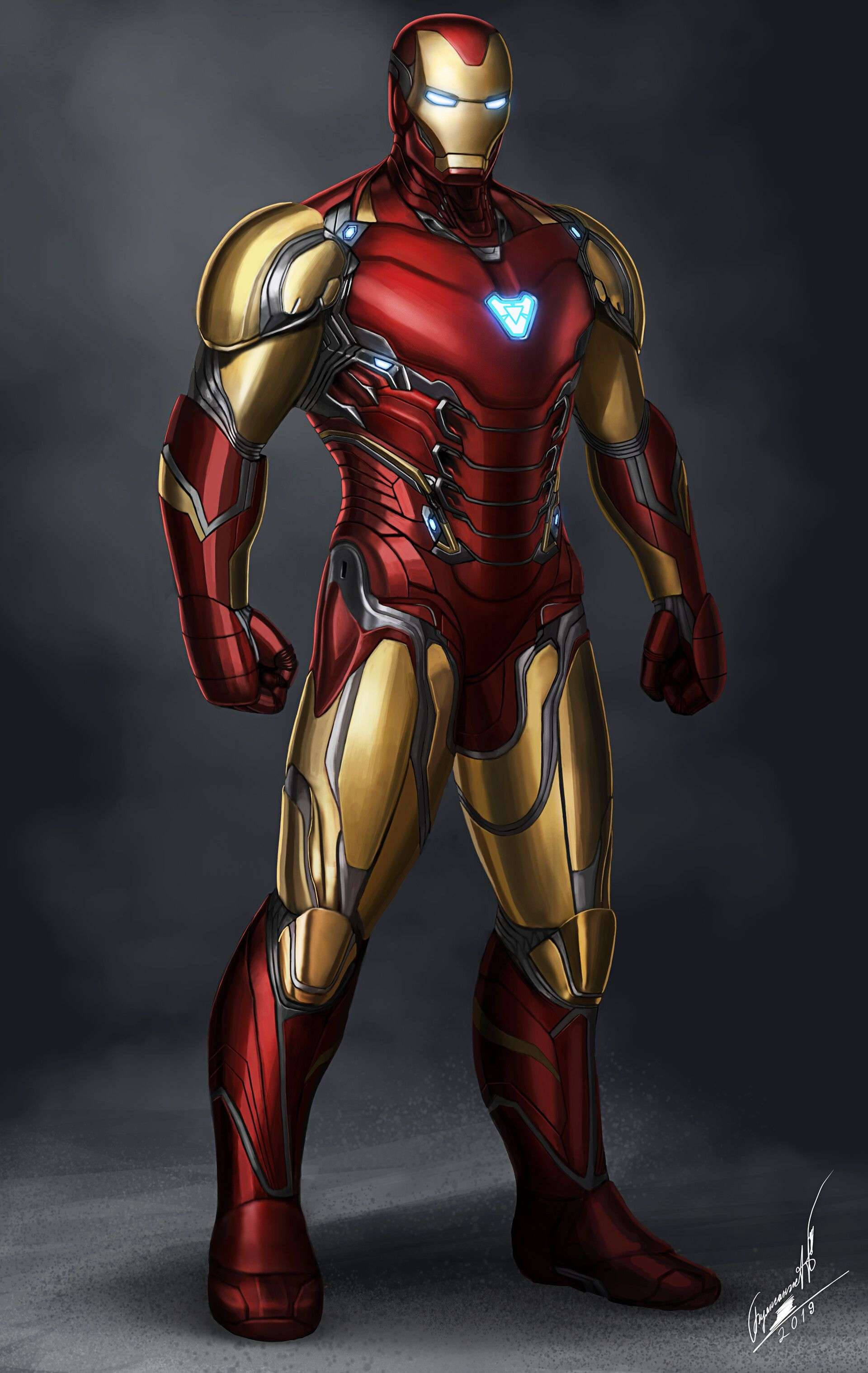 Iron Man Mark 3, red and gold armor, dark gray background, 2K Phone Wallpaper