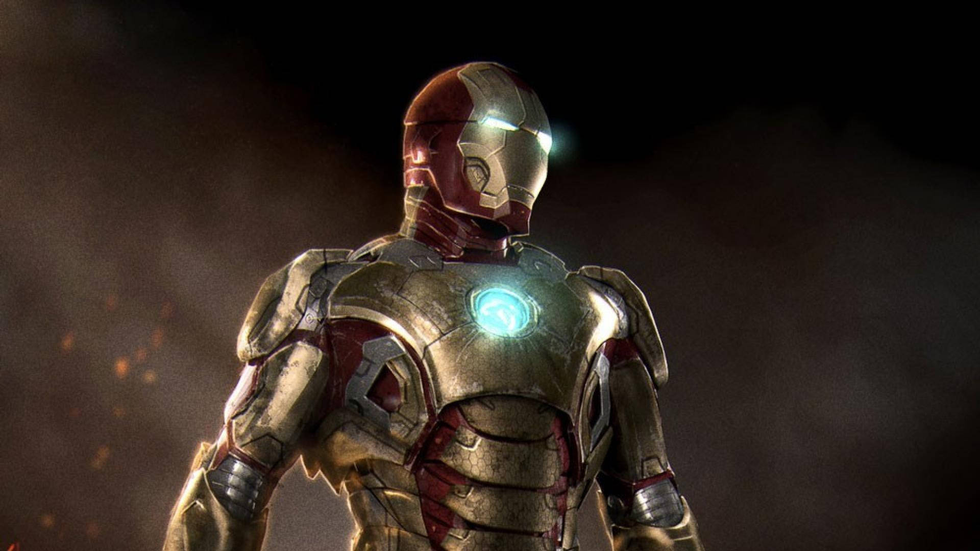 Iron Man Mark 3, arc reactor, glowing helmet lights, Full HD Desktop Wallpaper