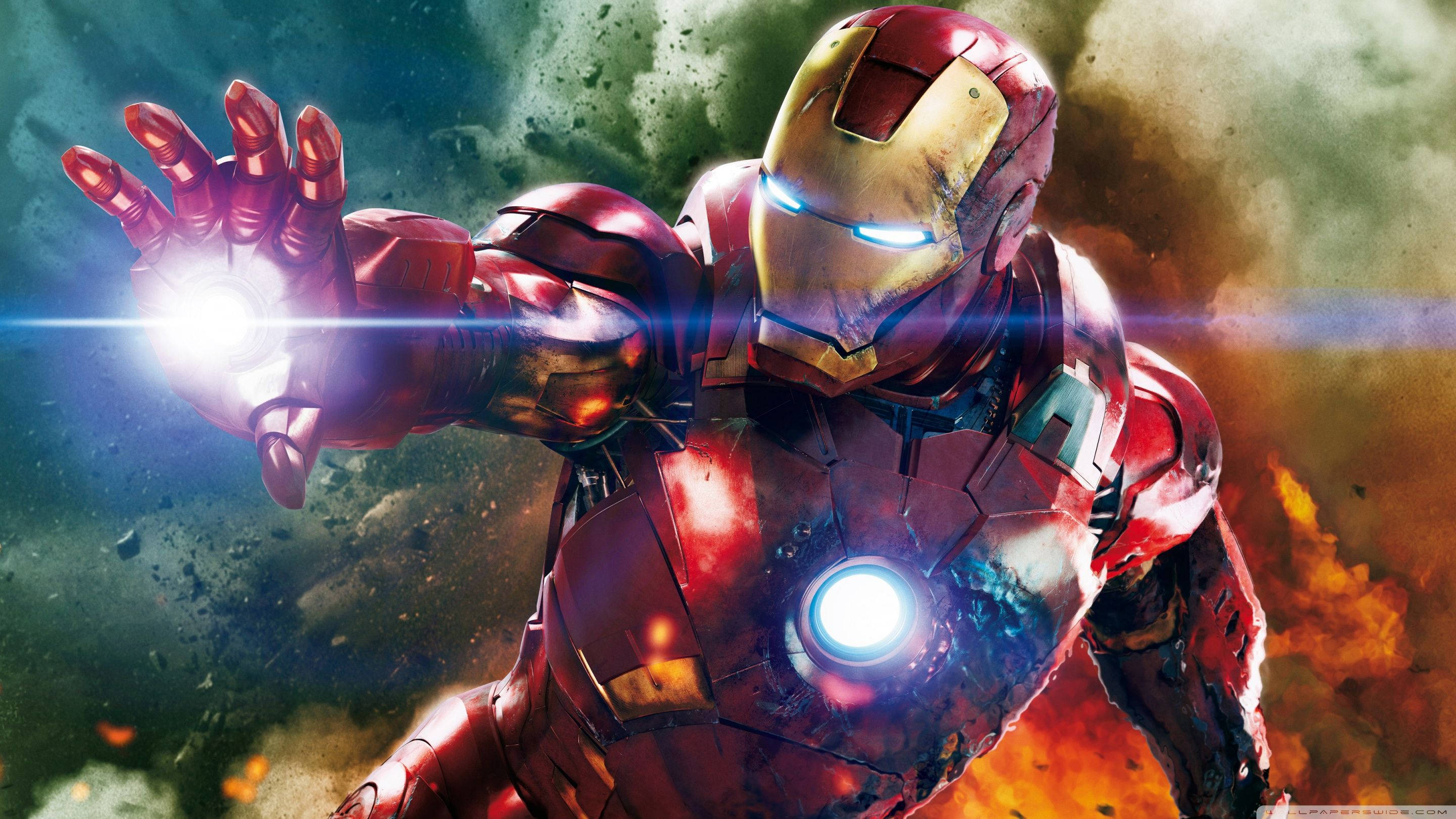 Iron Man Mark 3, red and gold armor, repulsor blast, 2K Desktop Wallpaper